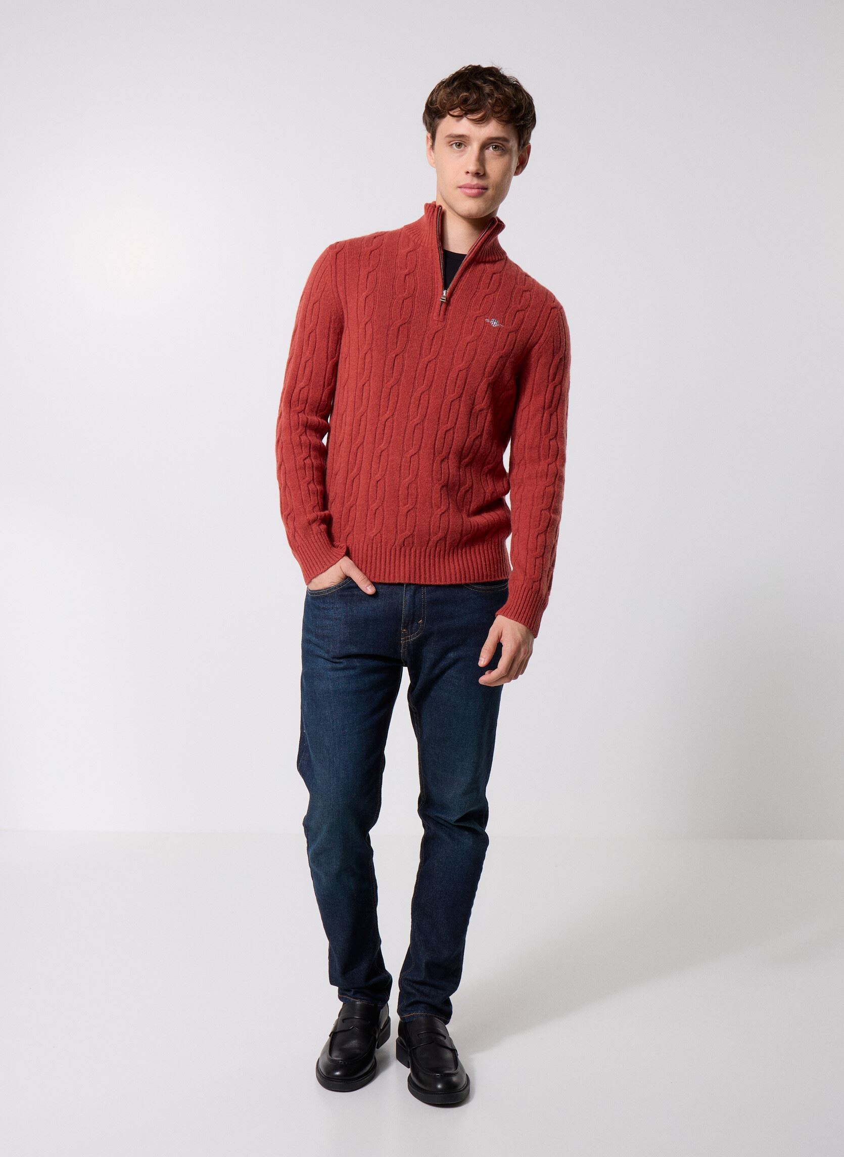 Pulls Lambswool Cable Half Zip homme orange GANT Pulls Lambswool Cable Half Zip homme orange MODERN RUST