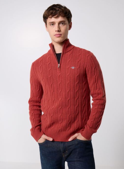 GANT Pulls Lambswool Cable Half Zip homme orange