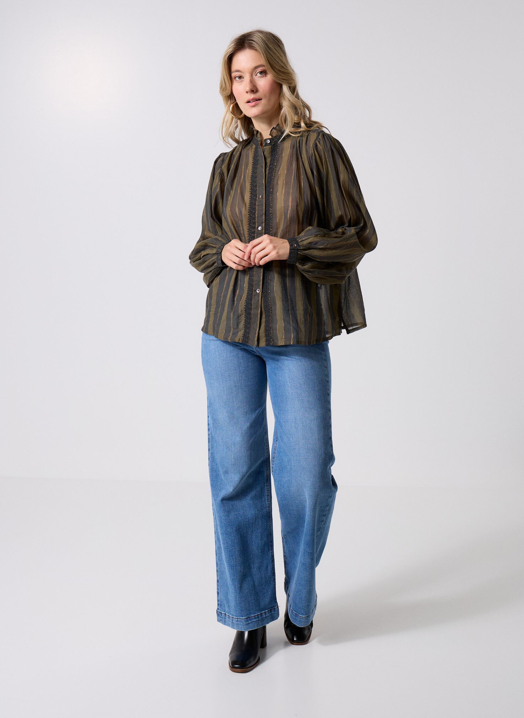 Langarm-Blusen Anika damen grün Maison Hotel Langarm-Blusen Anika damen grün Khaki Stripes
