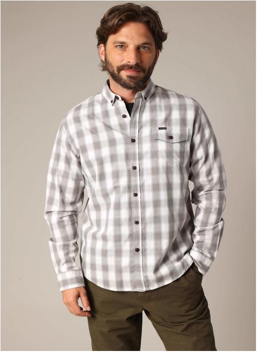 Chemise Homme Vintage - Gris à Carreaux - Coton - Manches Longues - Taille M