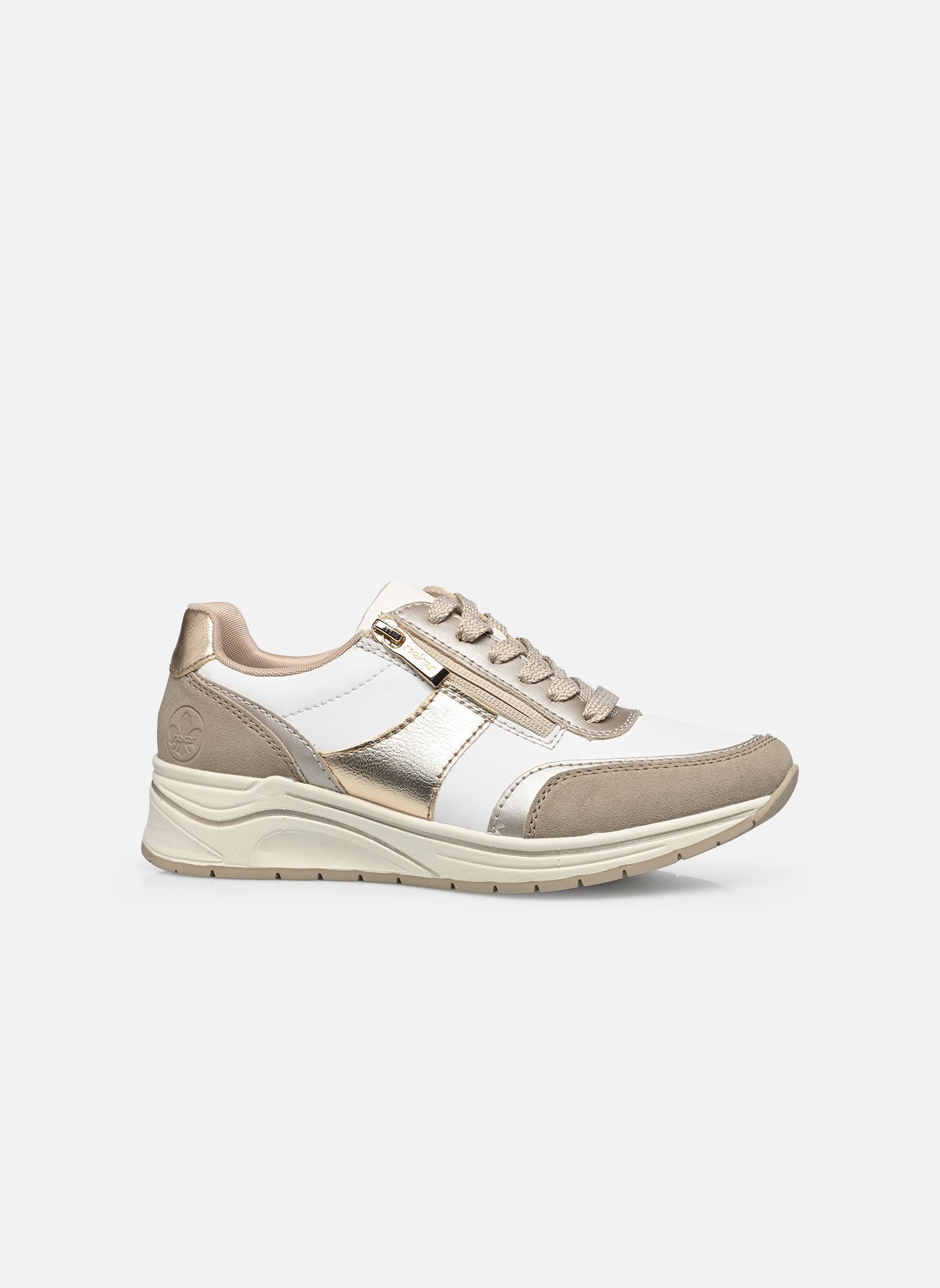 Baskets compensées N9504 femme blanc Rieker Baskets compensées N9504 femme blanc LEHM/CHAMPAGNER/WEISS/LIGHTGOL