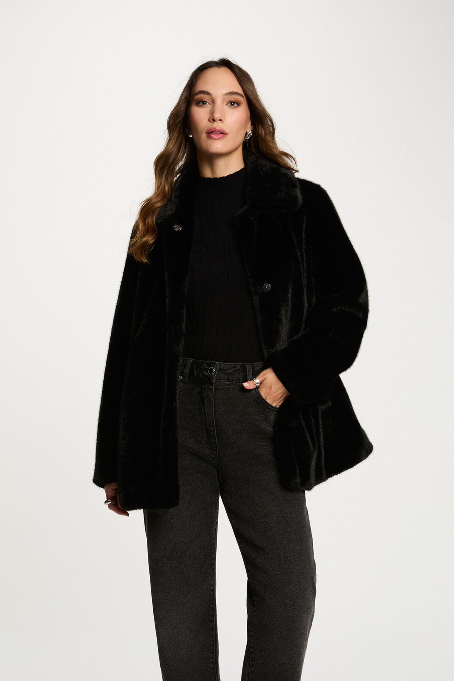 Manteau droit fausse fourrure femme - vue 2