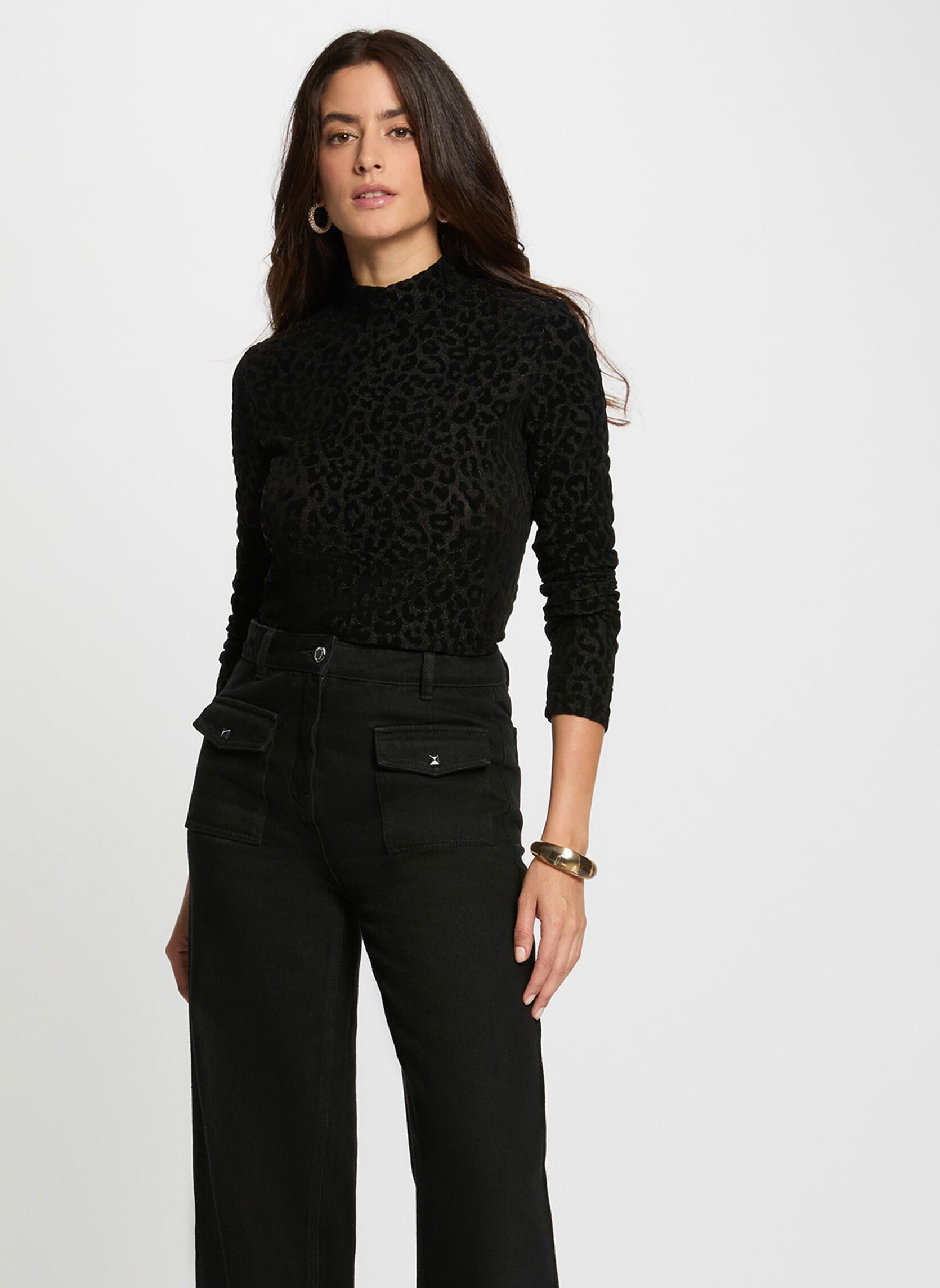 T shirt col montant léopard femme - vue 2