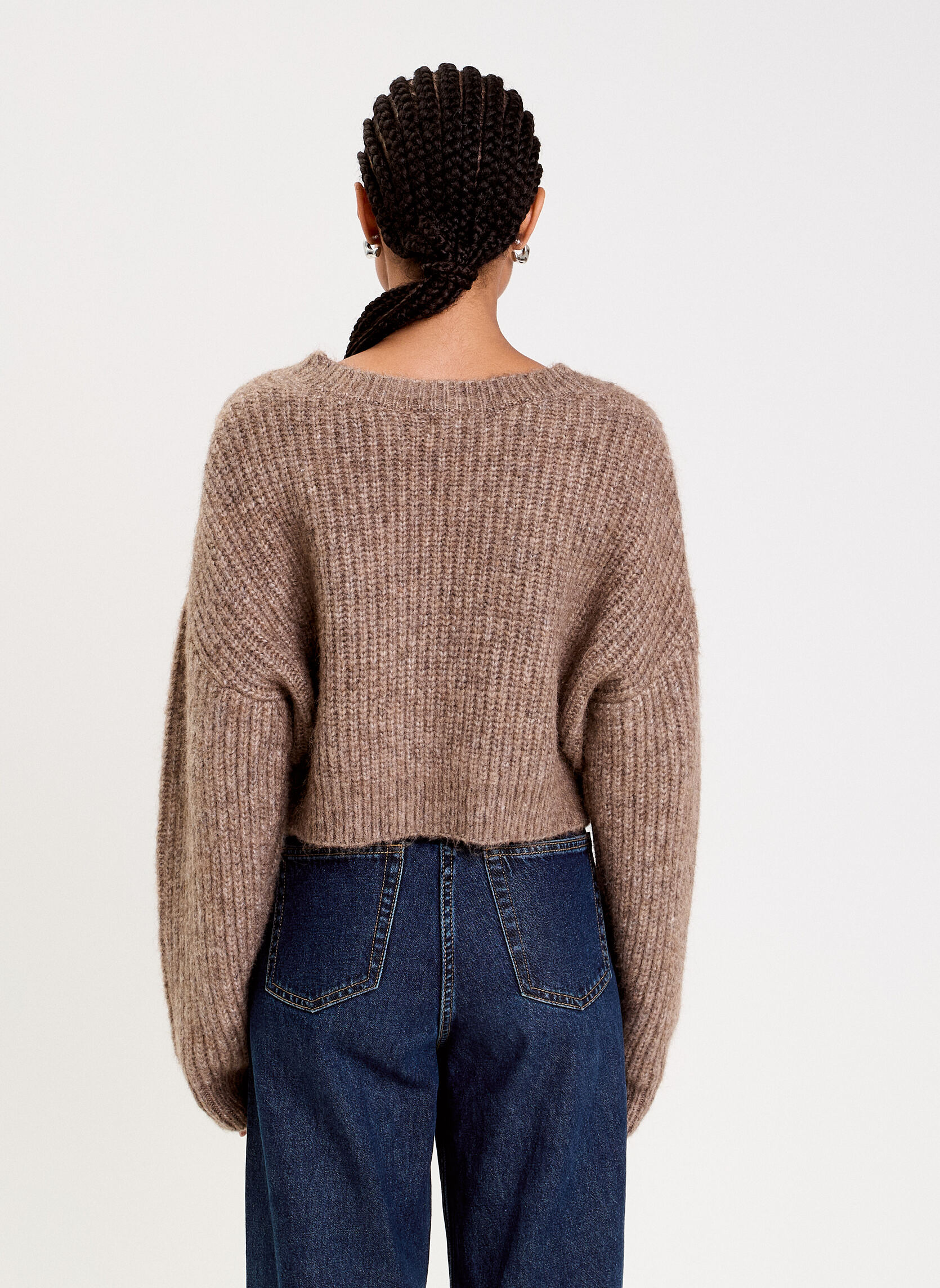 Gilet long en laine et maille marron