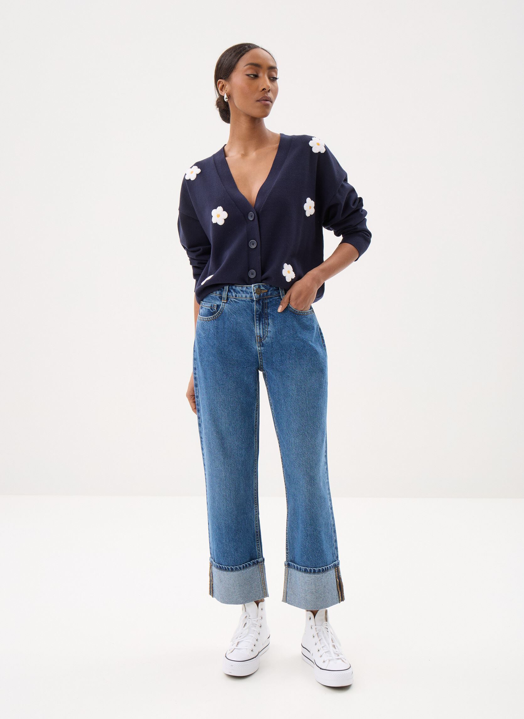 Gilets MON-GILET-FLEUR2 femme bleu MADE BY Gilets MON-GILET-FLEUR2 femme bleu NAVY BLAZER