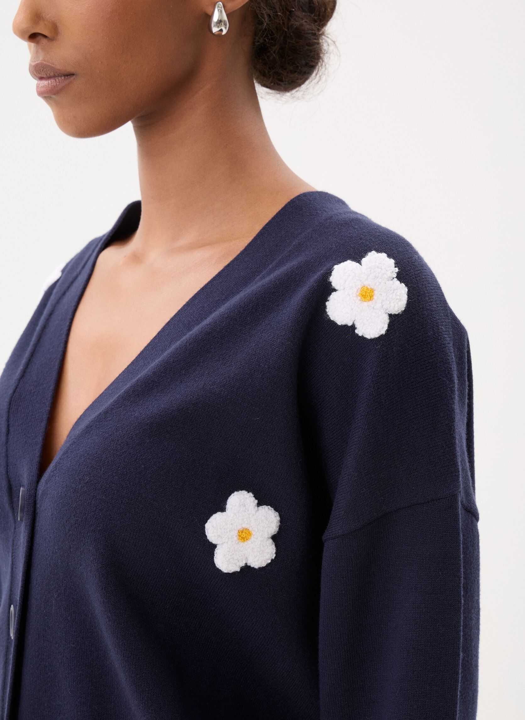 Gilets MON-GILET-FLEUR2 femme bleu MADE BY Gilets MON-GILET-FLEUR2 femme bleu NAVY BLAZER