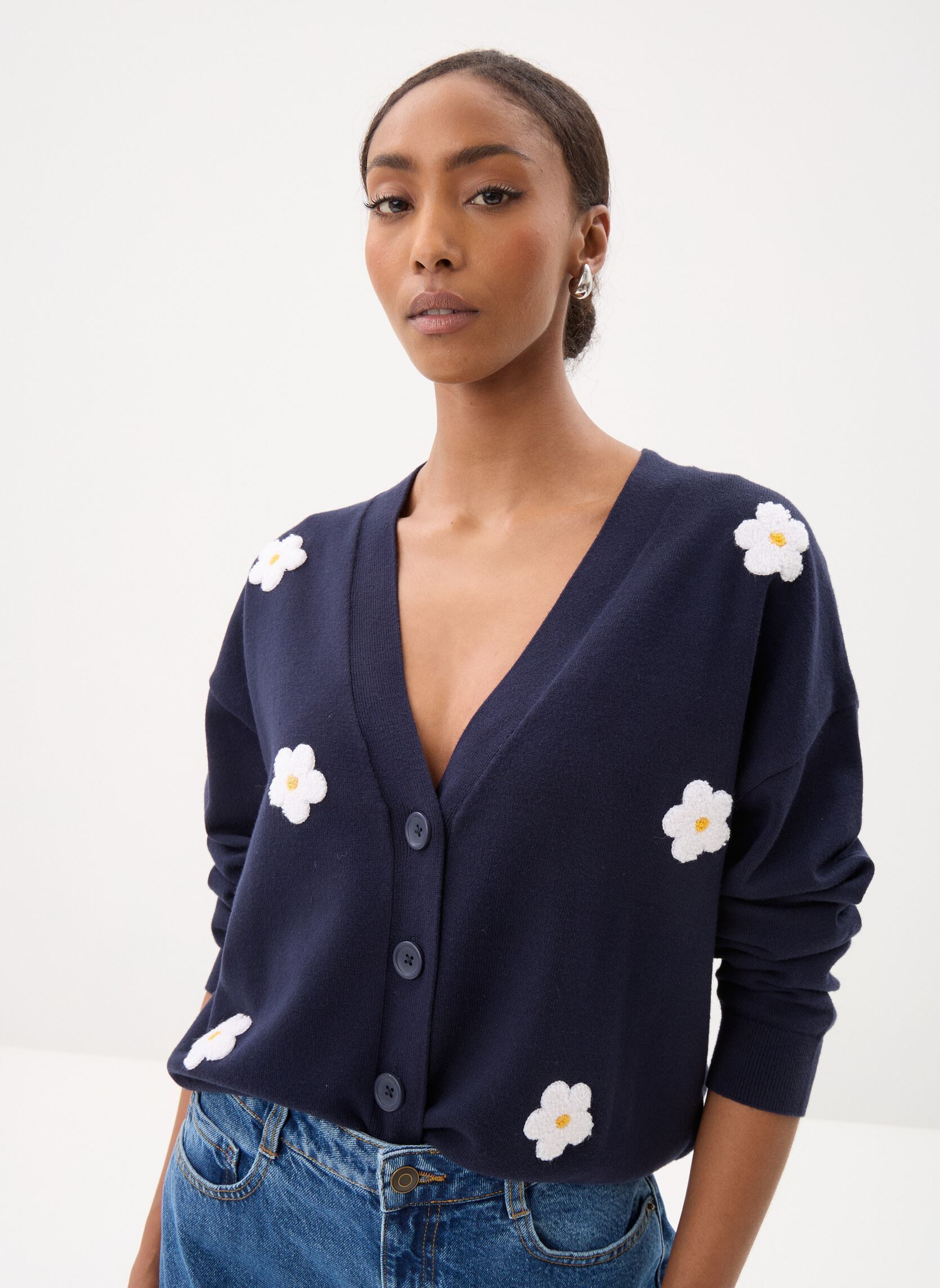 Gilets MON-GILET-FLEUR2 femme bleu MADE BY Gilets MON-GILET-FLEUR2 femme bleu NAVY BLAZER