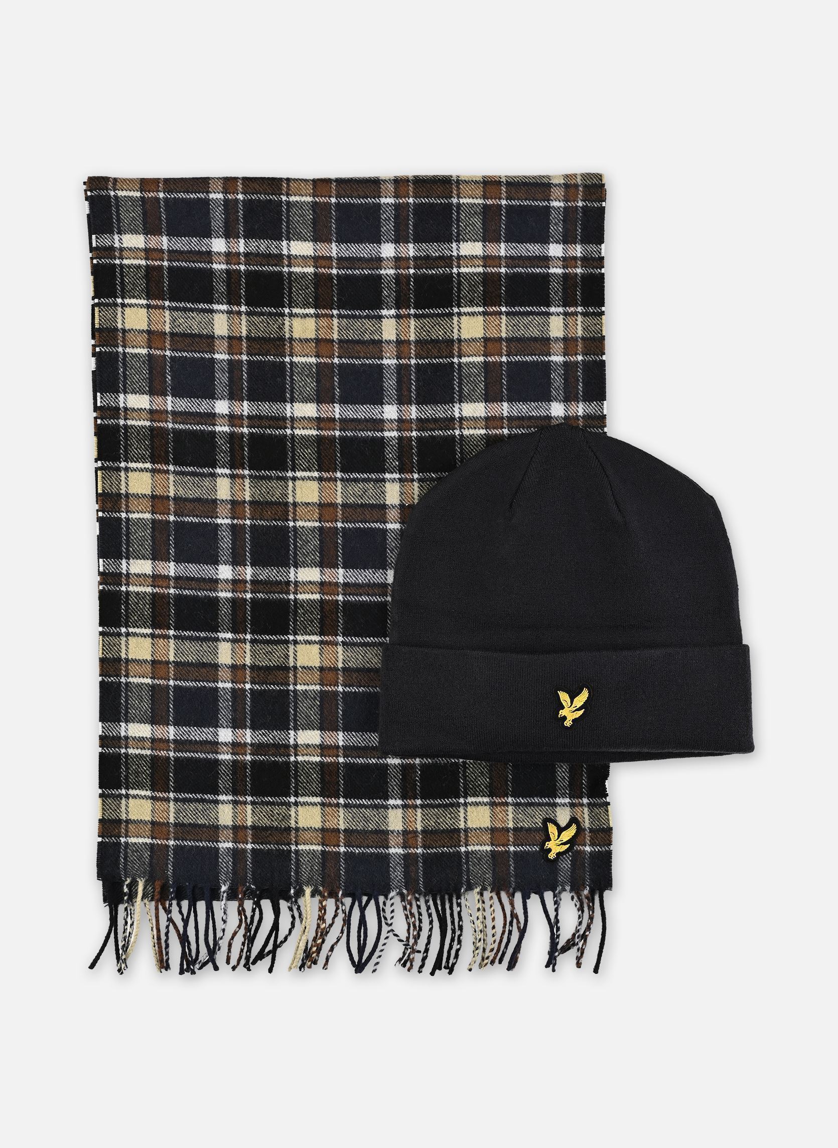 Mutsen Lambswool Blend Scarf And Beanie Set heren blauw Lyle & Scott Mutsen Lambswool Blend Scarf And Beanie Set heren blauw BLUE NIGHT