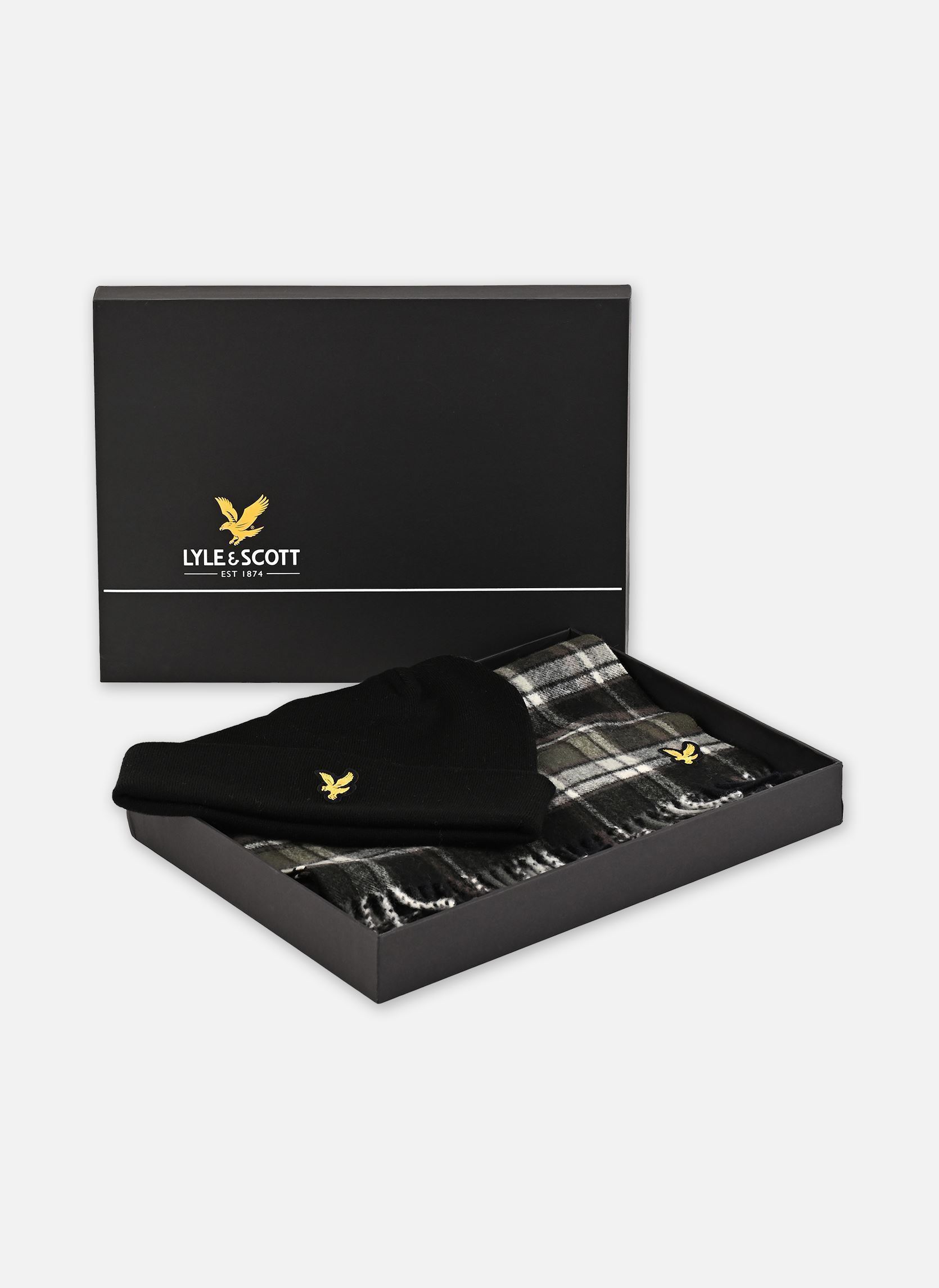 Bonnets Lambswool Blend Scarf And Beanie Set homme noir Lyle & Scott Bonnets Lambswool Blend Scarf And Beanie Set homme noir JET BLACK