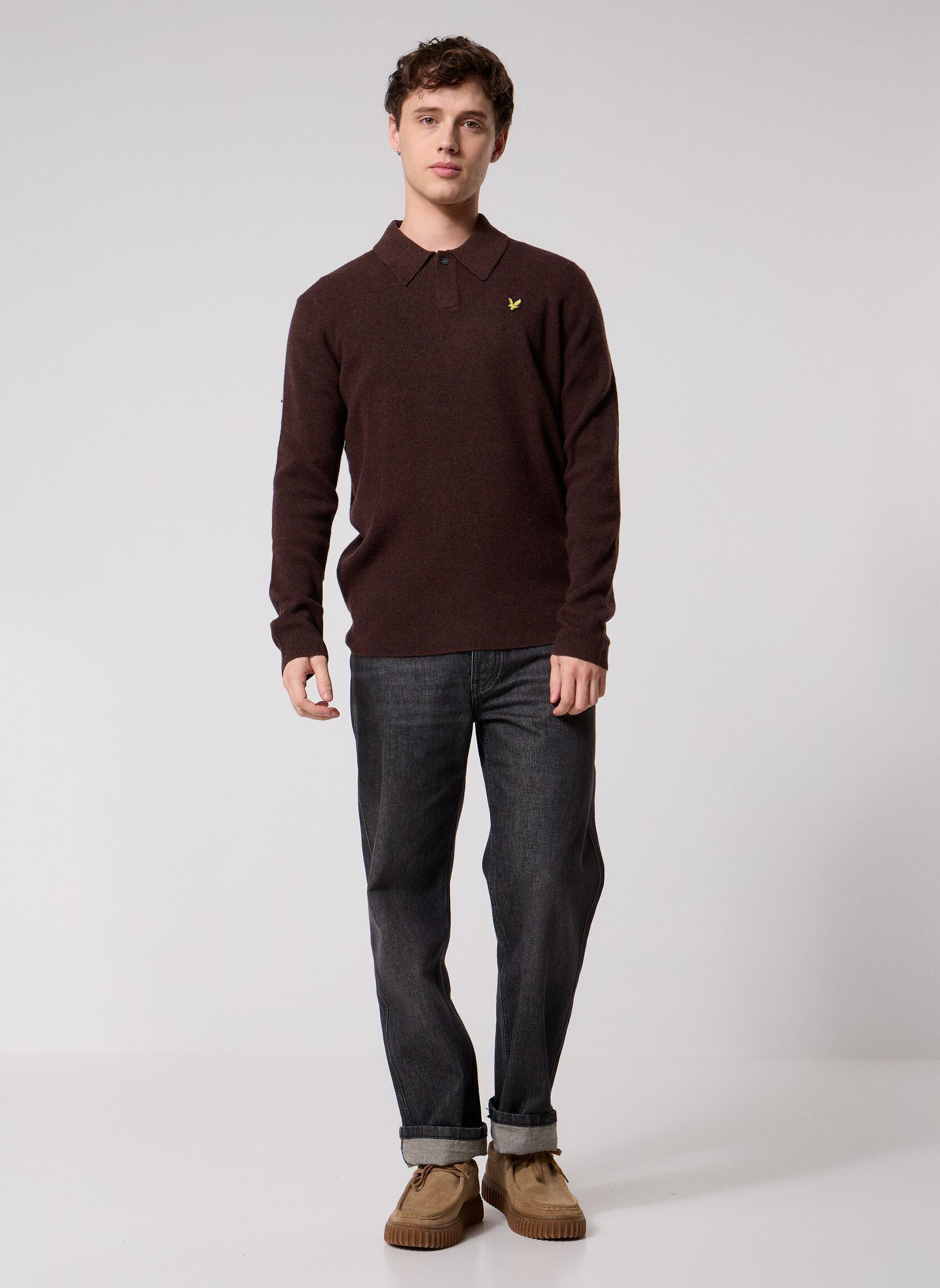 Kurzarm-Poloshirts Lambswool Blend Rugby Jumper herren braun Lyle & Scott Kurzarm-Poloshirts Lambswool Blend Rugby Jumper herren braun BOTTLE BROWN MARL