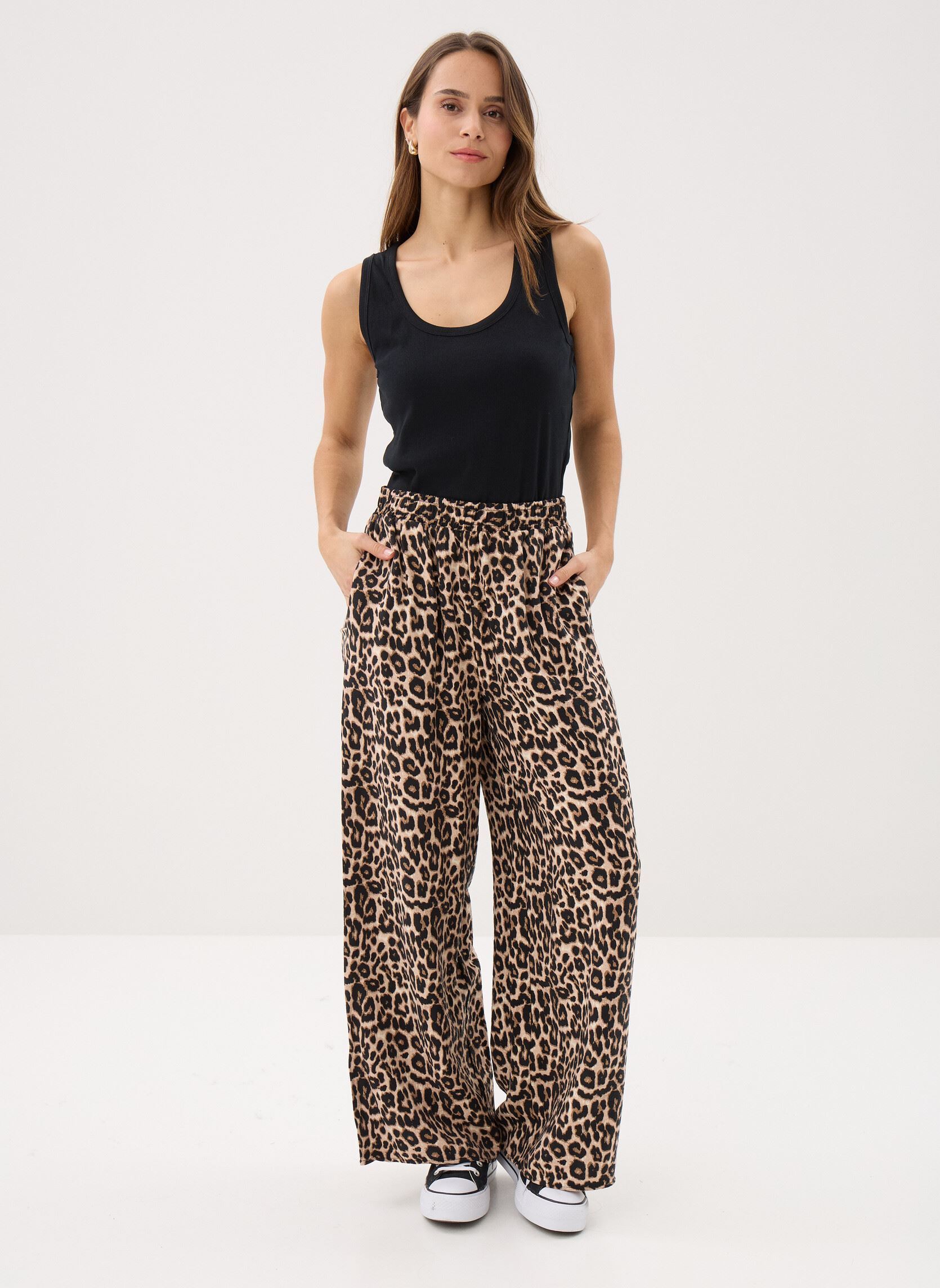 Pantalons larges PANTALON-IMPRIME femme beige MADE BY Pantalons larges PANTALON-IMPRIME femme beige IMP_REALLEOPARD_BEIGE NOIR