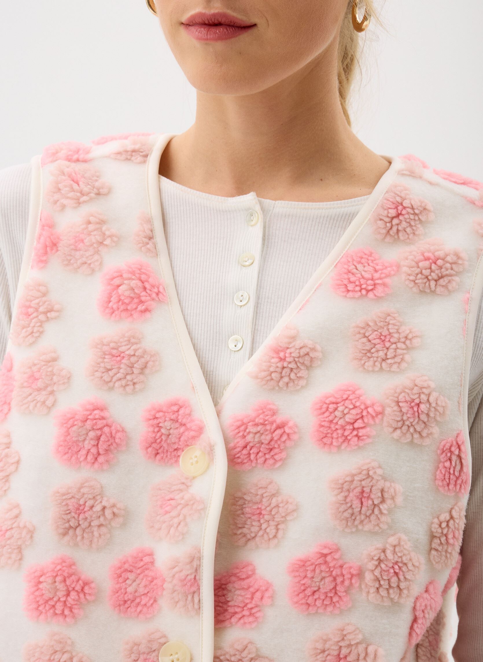 Vesten MSHERPA-FLEURS dames beige MADE BY Vesten MSHERPA-FLEURS dames beige CLOUD DANCER