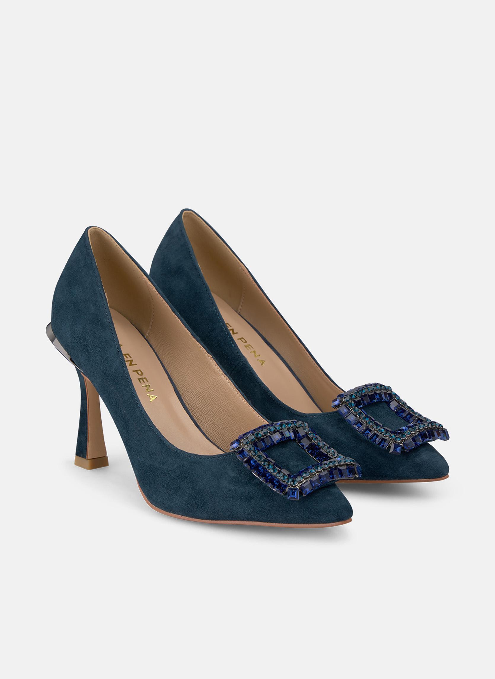 Lot De 2 Paires D'escarpins Sabots à Talons Hauts - Noir Et Bleu Marine, Taille 40, En Daim - Occasion En Très Bon état
