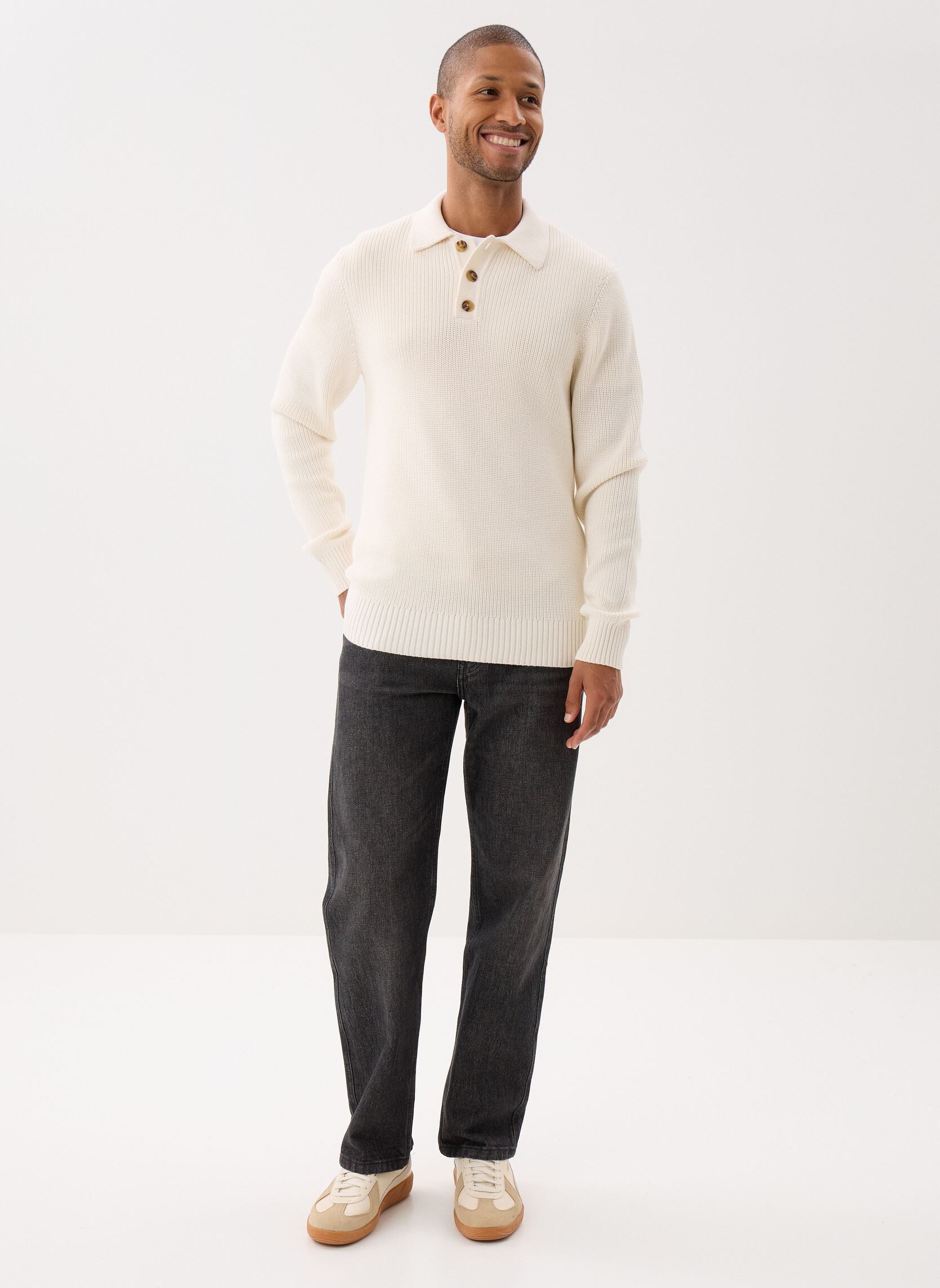 Truien PULL-POLO heren beige Marvin&Co Truien PULL-POLO heren beige Coconut Milk