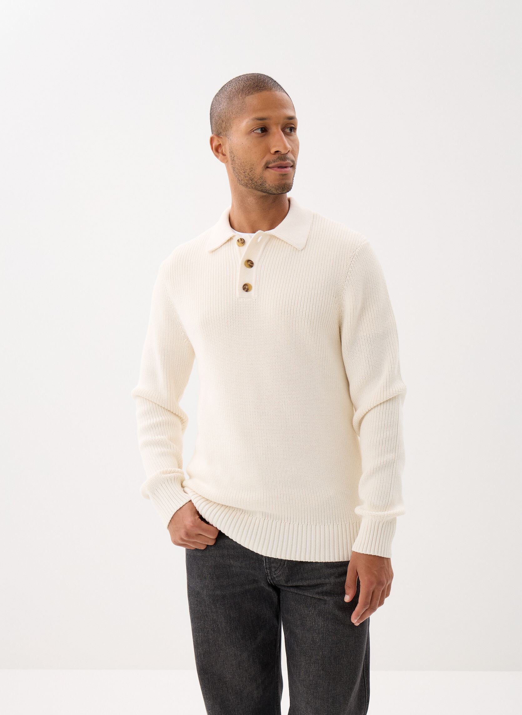 Truien PULL-POLO heren beige Marvin&Co Truien PULL-POLO heren beige Coconut Milk