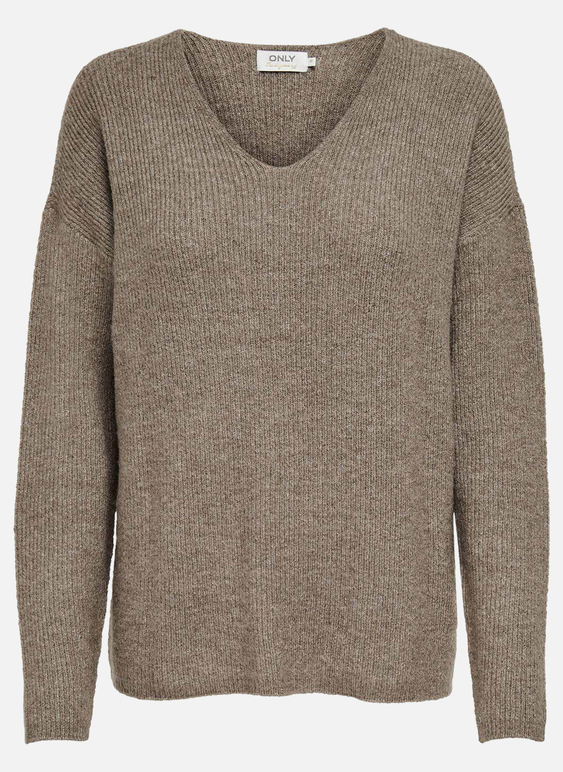 ONLY Pulls Pull taupe uni avec un col v à coupe droite et des manches ...