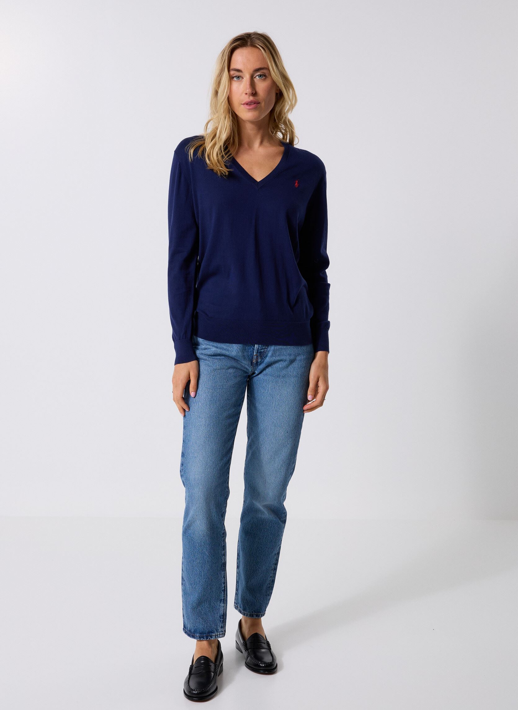 Pullover Pull col en V en coton damen blau Polo Ralph Lauren Pullover Pull col en V en coton damen blau BRIGHT NAVY