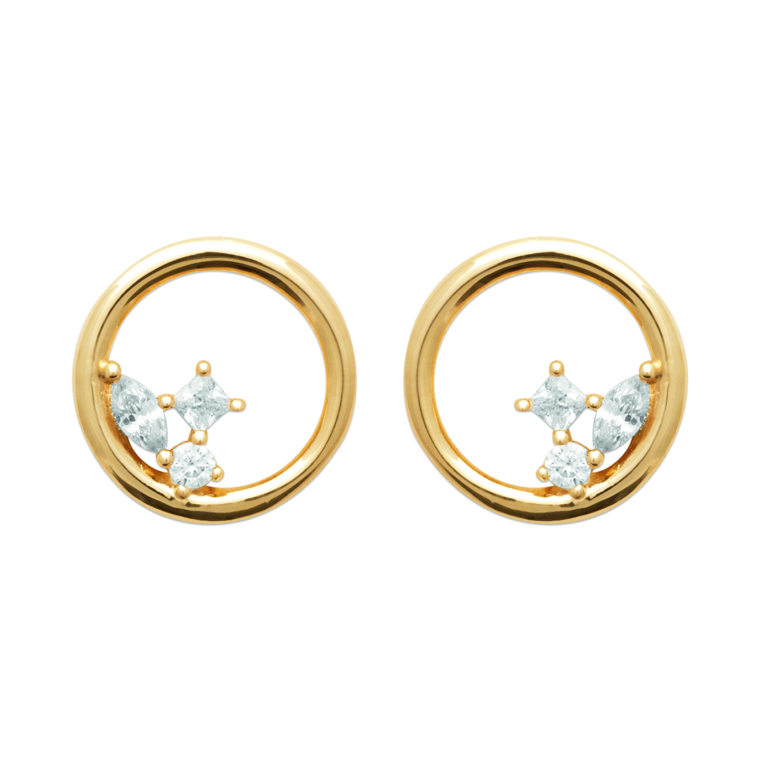 Boucles D'oreilles Puces Rondes 6 Mm – Plaqué Or Jaune Et Zirconium