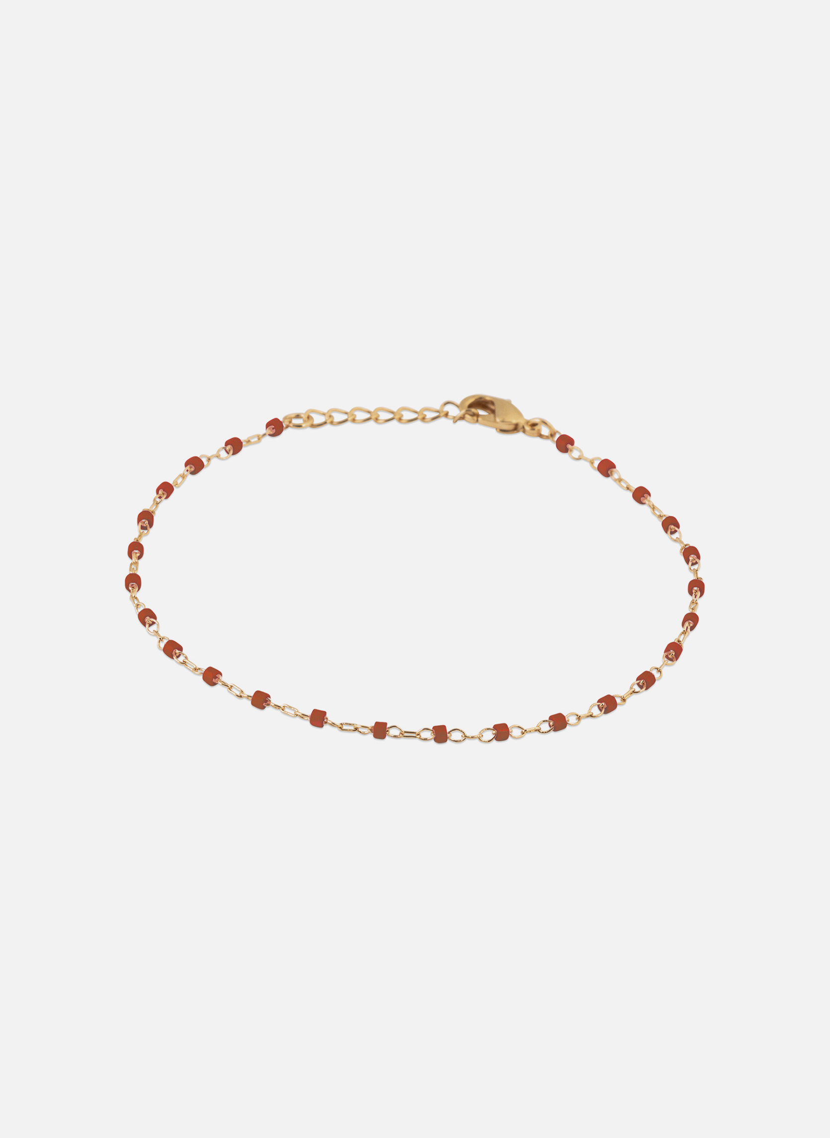 Bracelet Double Rang Perles Imitation Corail Rouge - Plaqué Argent - 21 Cm