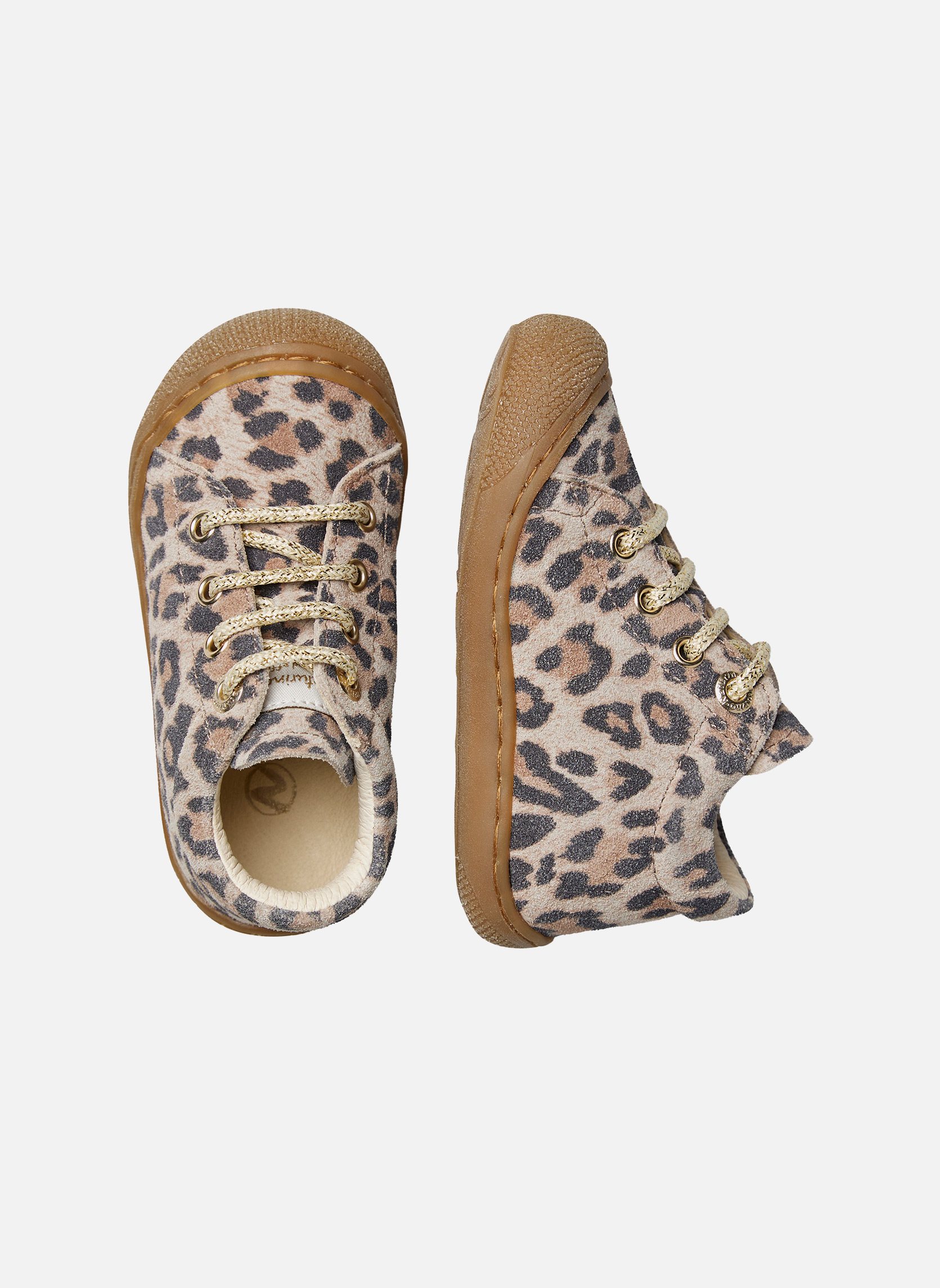 Naturino Cocoon Sneakers Basses Fille - Chaussures Cuir Blanc Avec Étoiles Dorées Et Lacets Pailletés