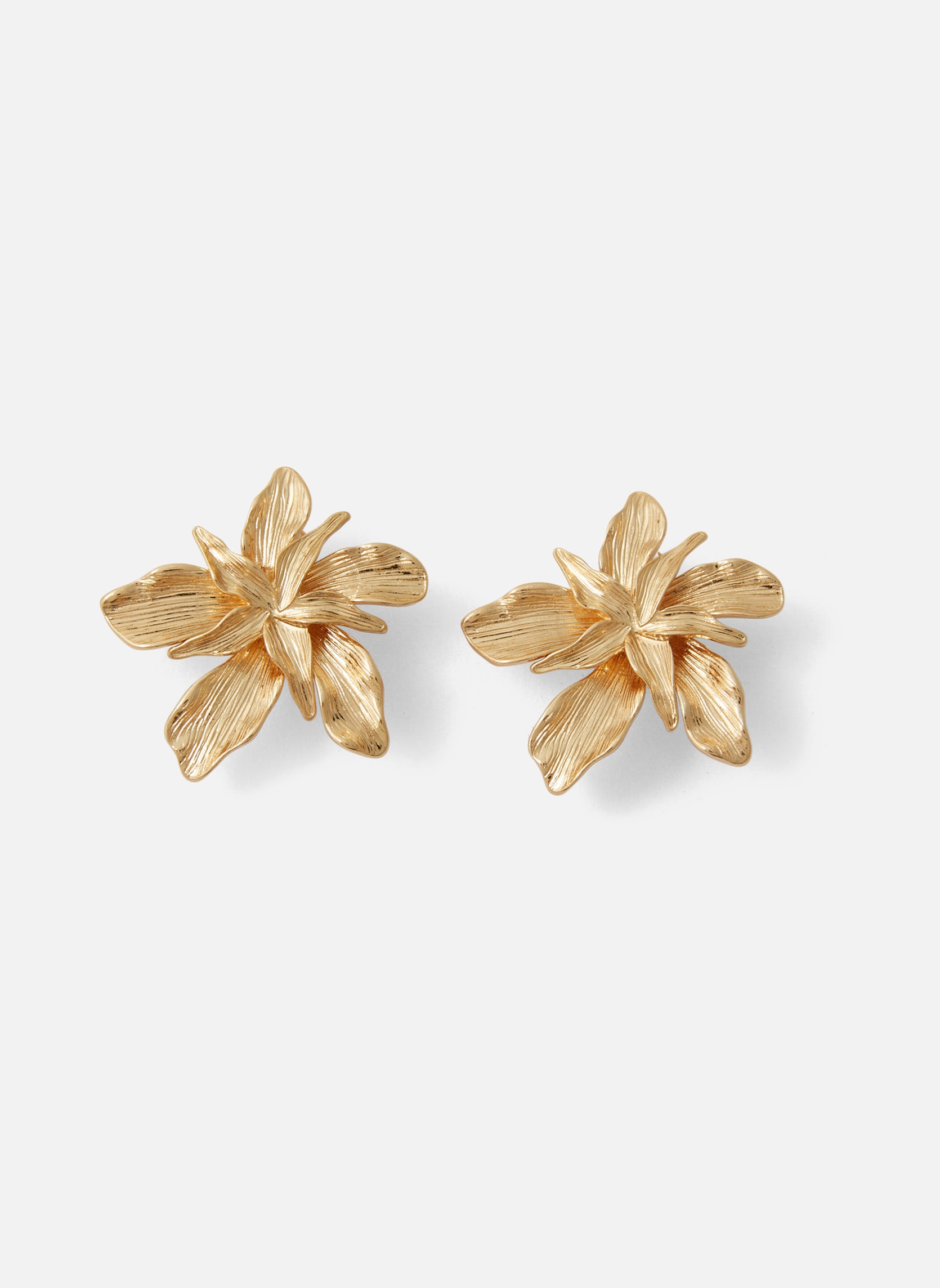 Boucles D'Oreille Vintage Clips Métal Doré Fleurs - Très Bon État, à Nettoyer, France