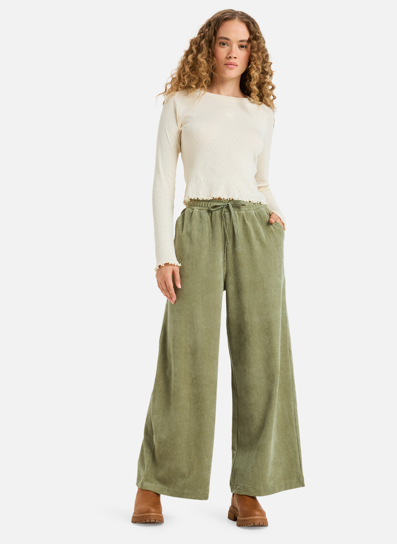 Pantalons droit Easy Wear/Coupe confortable - Pantalon en velours côtelé LEKEITIO KNIT. femme vert Roxy Pantalons droit Easy Wear/Coupe confortable - Pantalon en velours côtelé LEKEITIO KNIT. femme vert green
