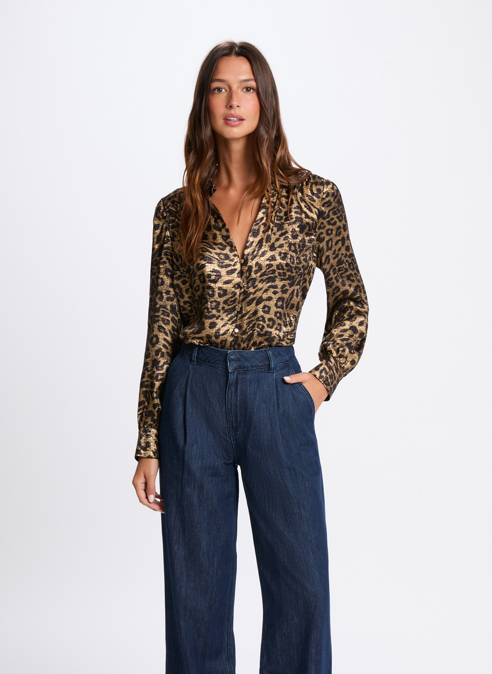 Chemise Femme Manches Longues - Motifs Carreaux Bleu Et Marron - Taille M Neuve