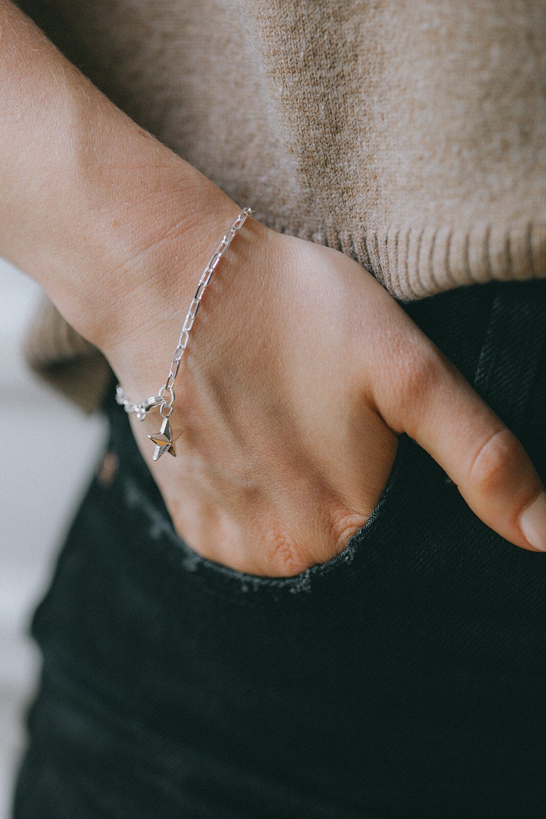 Bracelet Manchette étoile Ajustable En Plaqué Argent Sterling - Neuf Sans Emballage