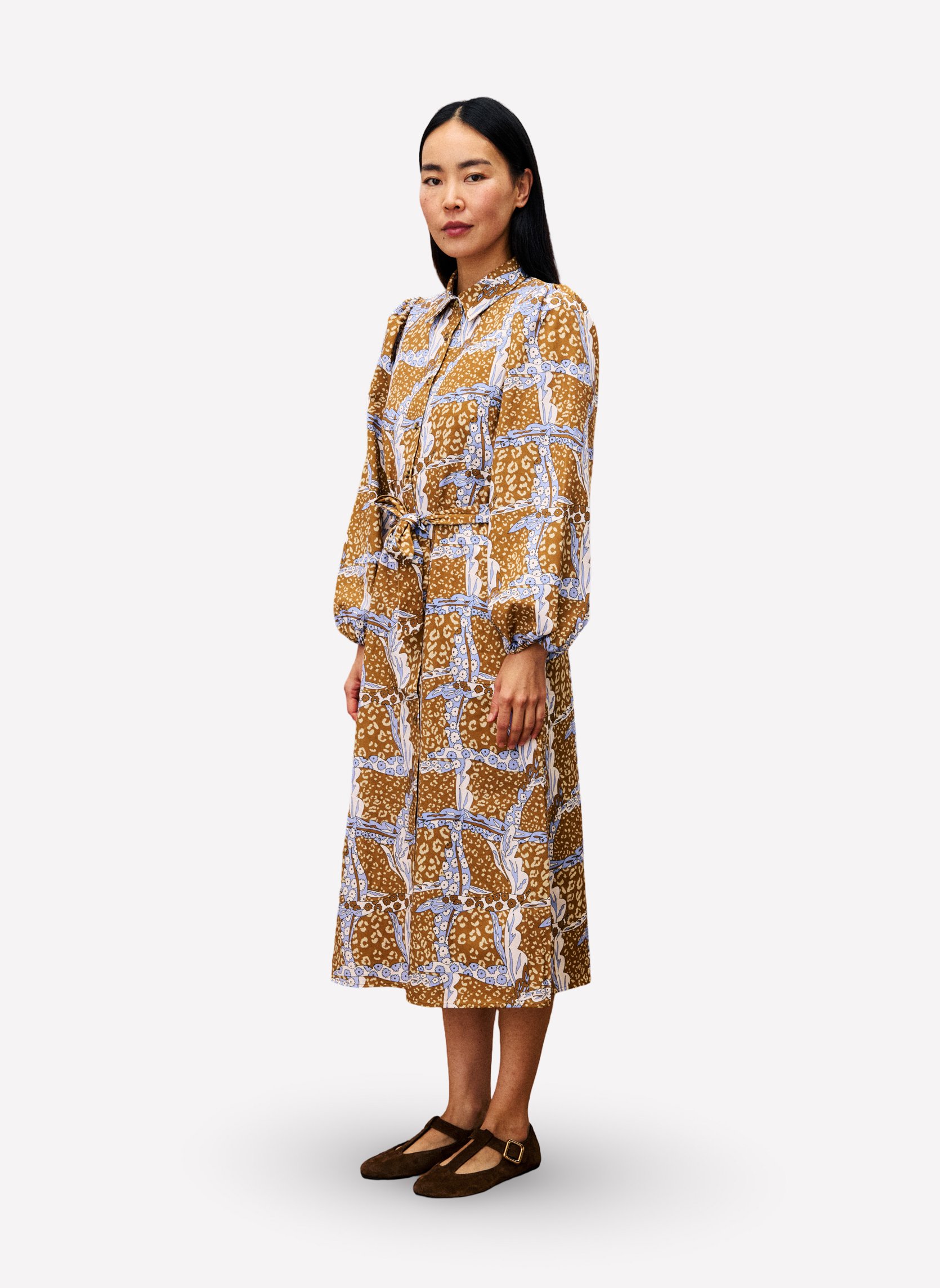 Robe en coton pour femme Robe mi-longue décontractée Robe à manches 3-4