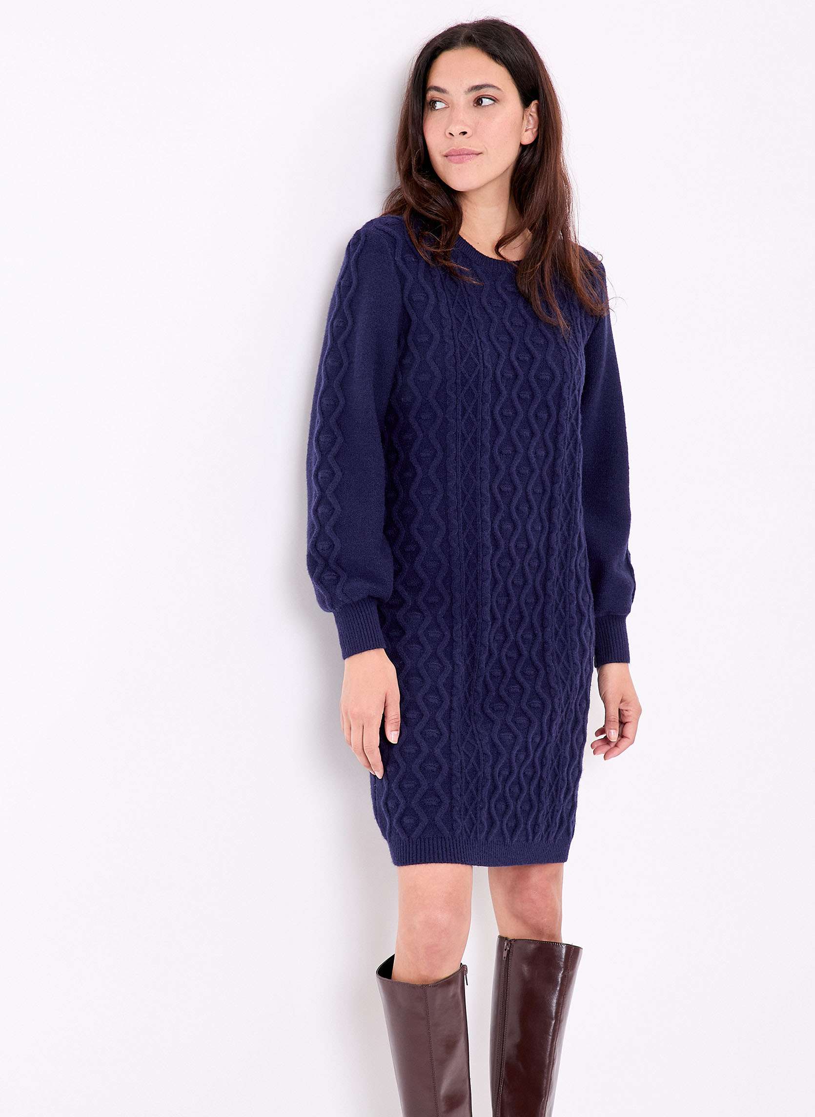 La Fiancée Robes Robe pull maille fantaisie ALATA femme bleu | Sarenza ...