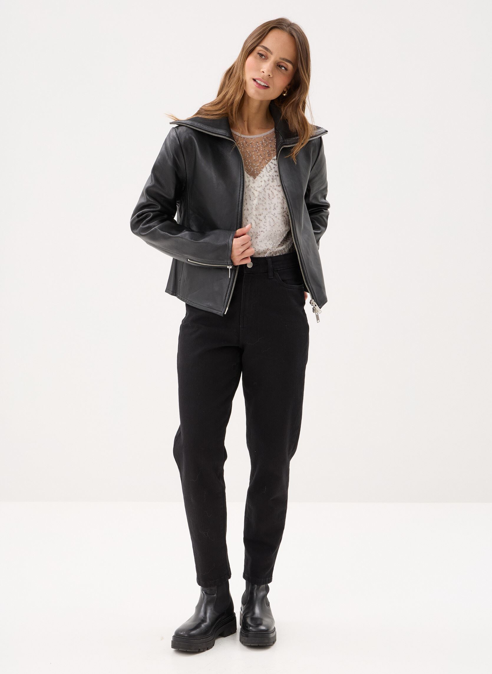 Leren jassen Sashira jacket 15823 dames zwart Samsoe Samsoe Leren jassen Sashira jacket 15823 dames zwart Black