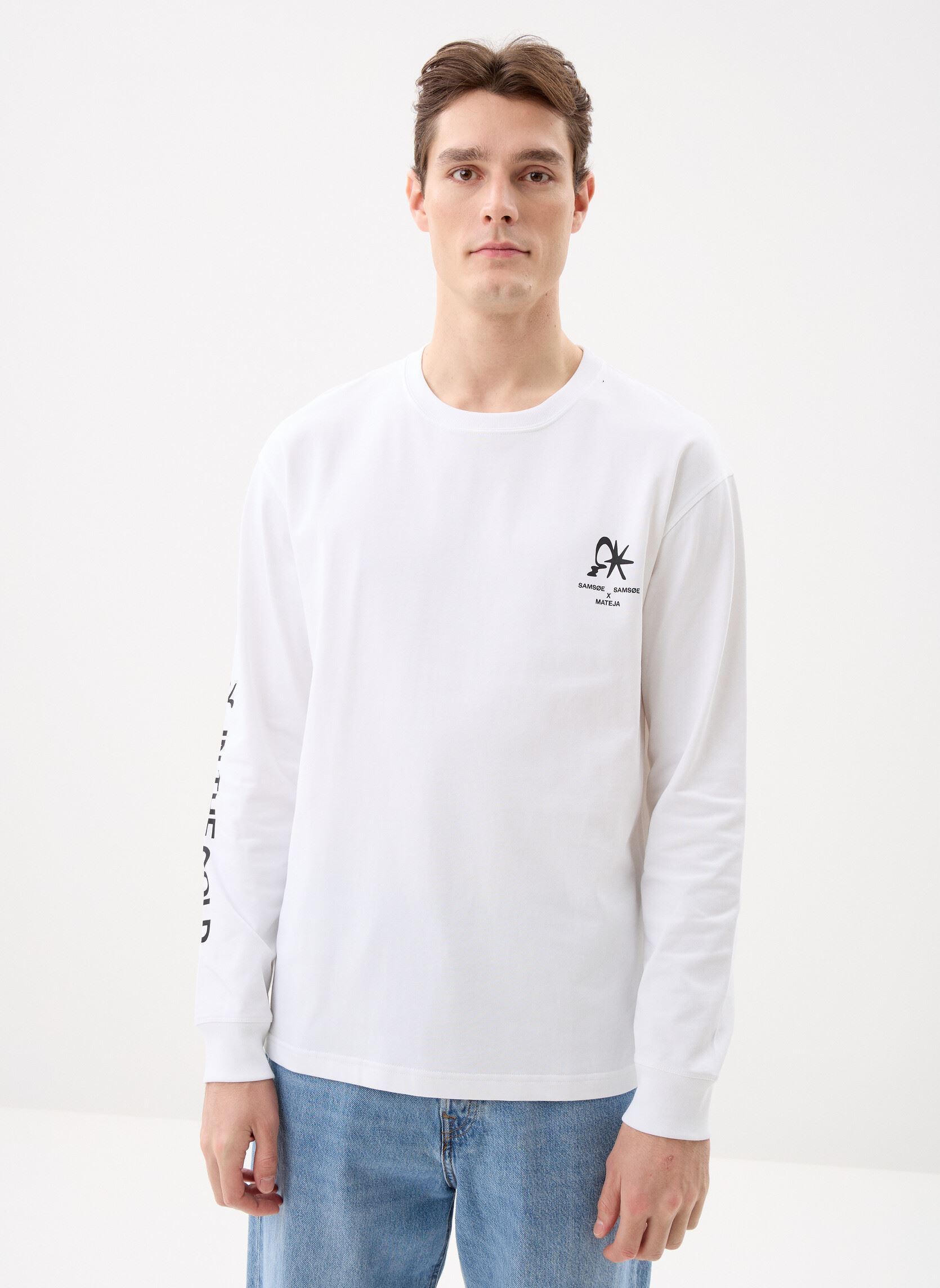 Tee-shirts manches longues Saragnar t-shirt LS 11725 homme blanc Samsoe Samsoe Tee-shirts manches longues Saragnar t-shirt LS 11725 homme blanc WHITE SUNSET