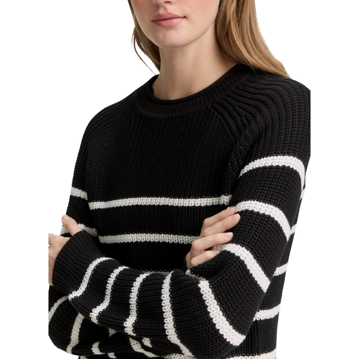 Pull Rayé Noir Et Blanc Femme Taille S - Col Ouvert Manches Longues - Occasion Parfait état