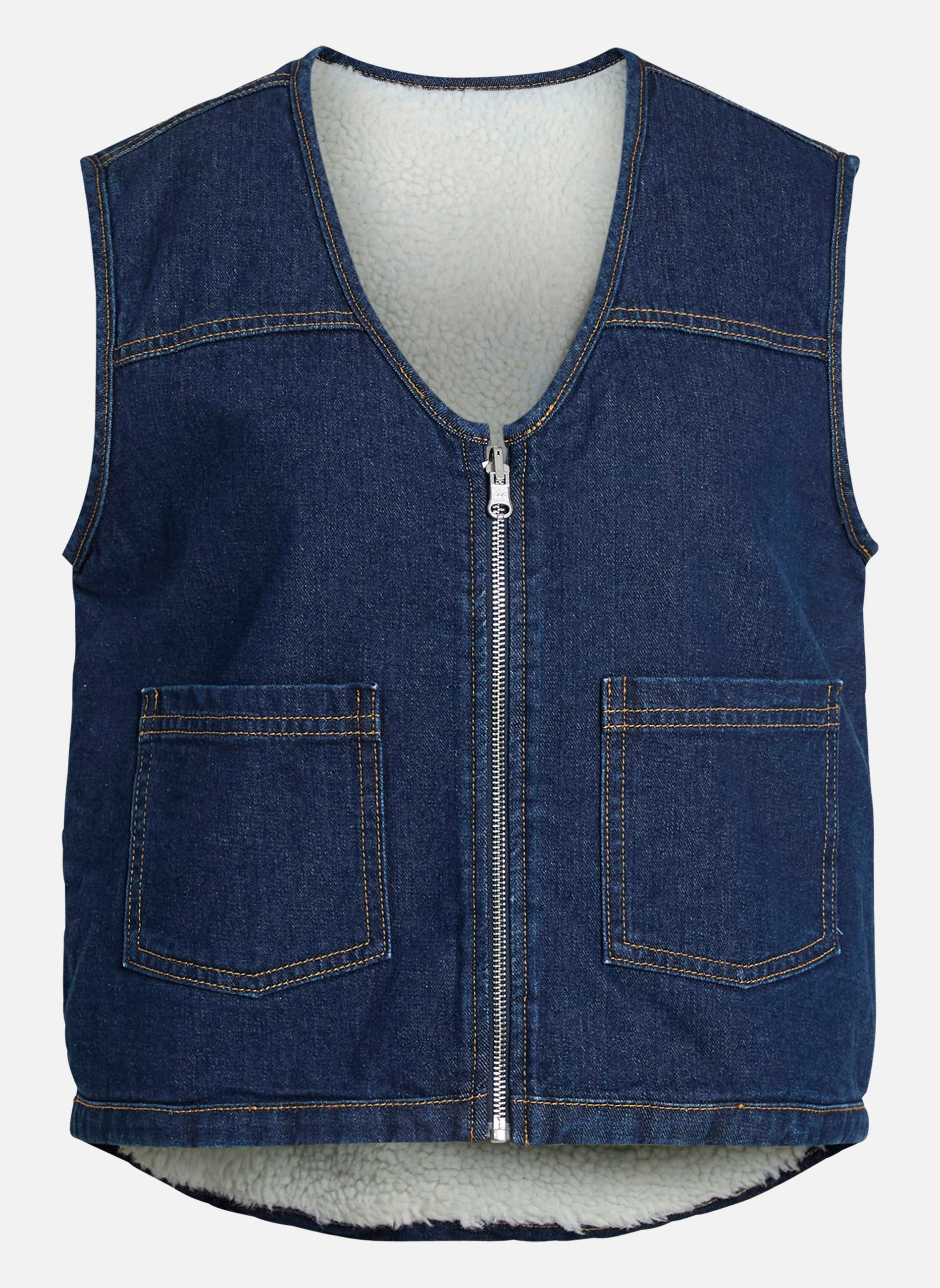 Vila Gilets Gilet Sans Manches En Coton Indigo Pourvu D un Col V vila-gilets-gilet-sans-manches-en-coton-indigo-pourvu-d-un-col-v