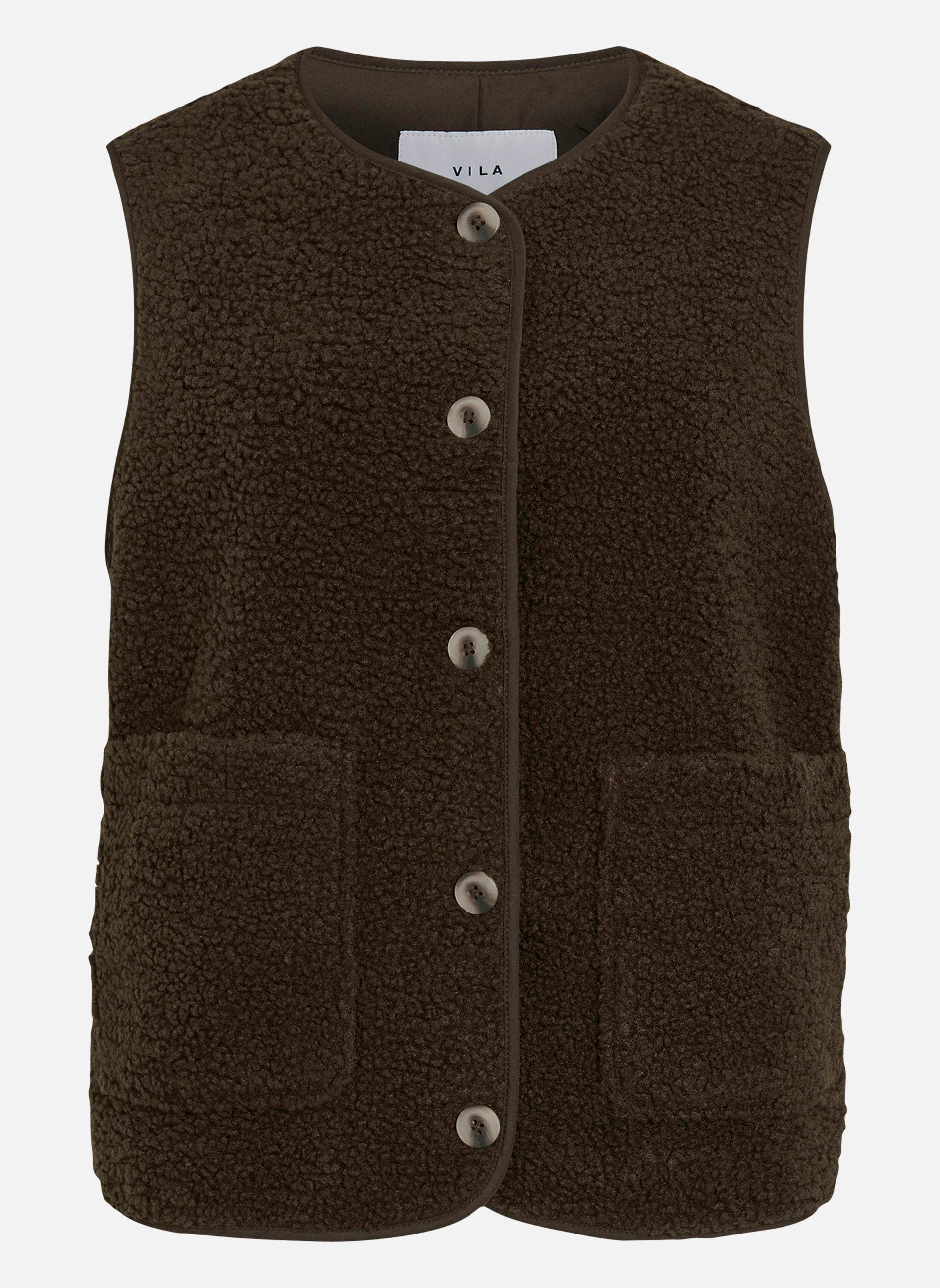 Gilet sans manches avec ouverture à larges boutons martelés - Marron - Femme - 6.00