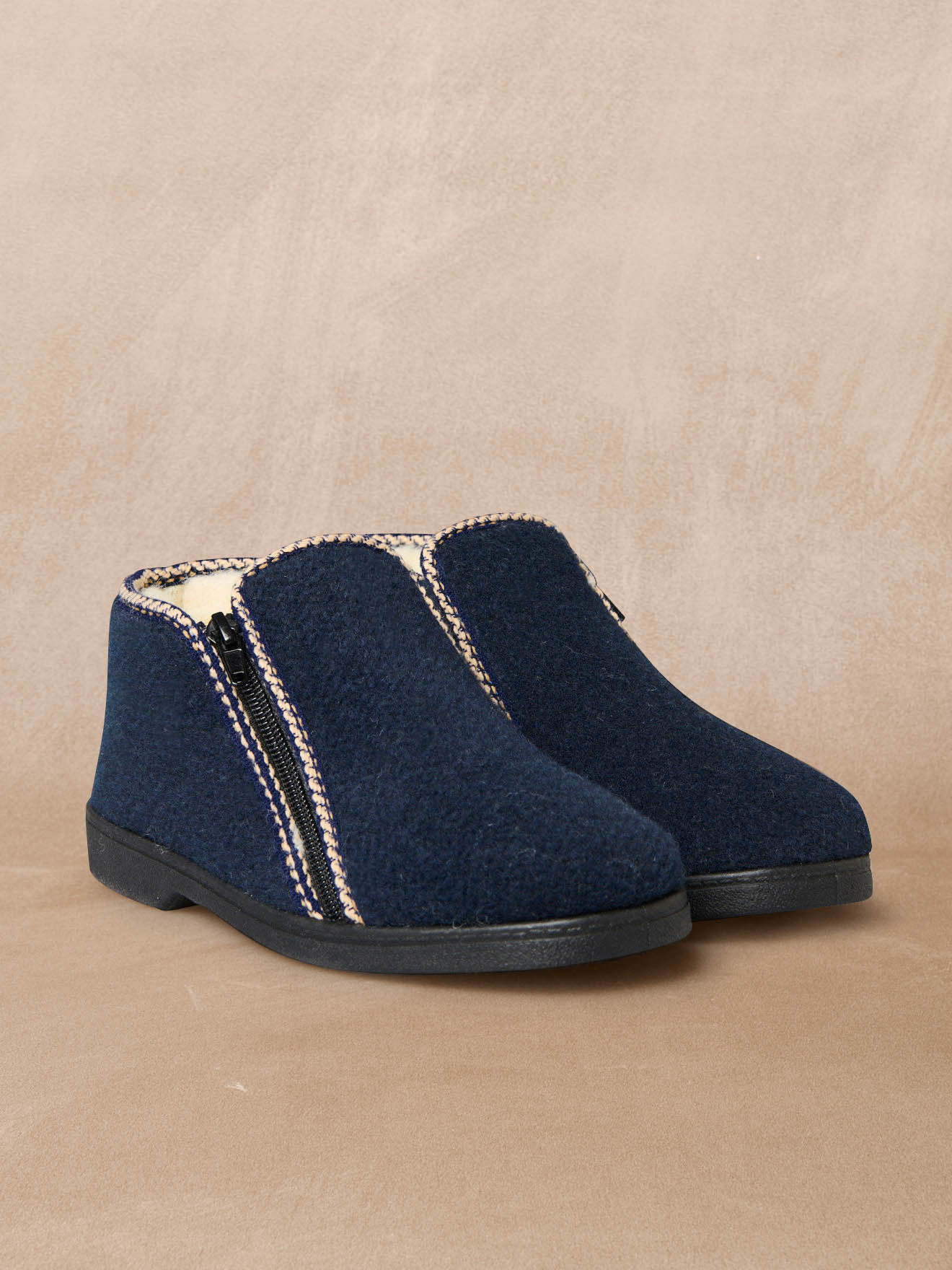 Chaussons à Scratch Effet Jean Damart Femme Bleu Taille 38 - Confort Mémoire De Forme