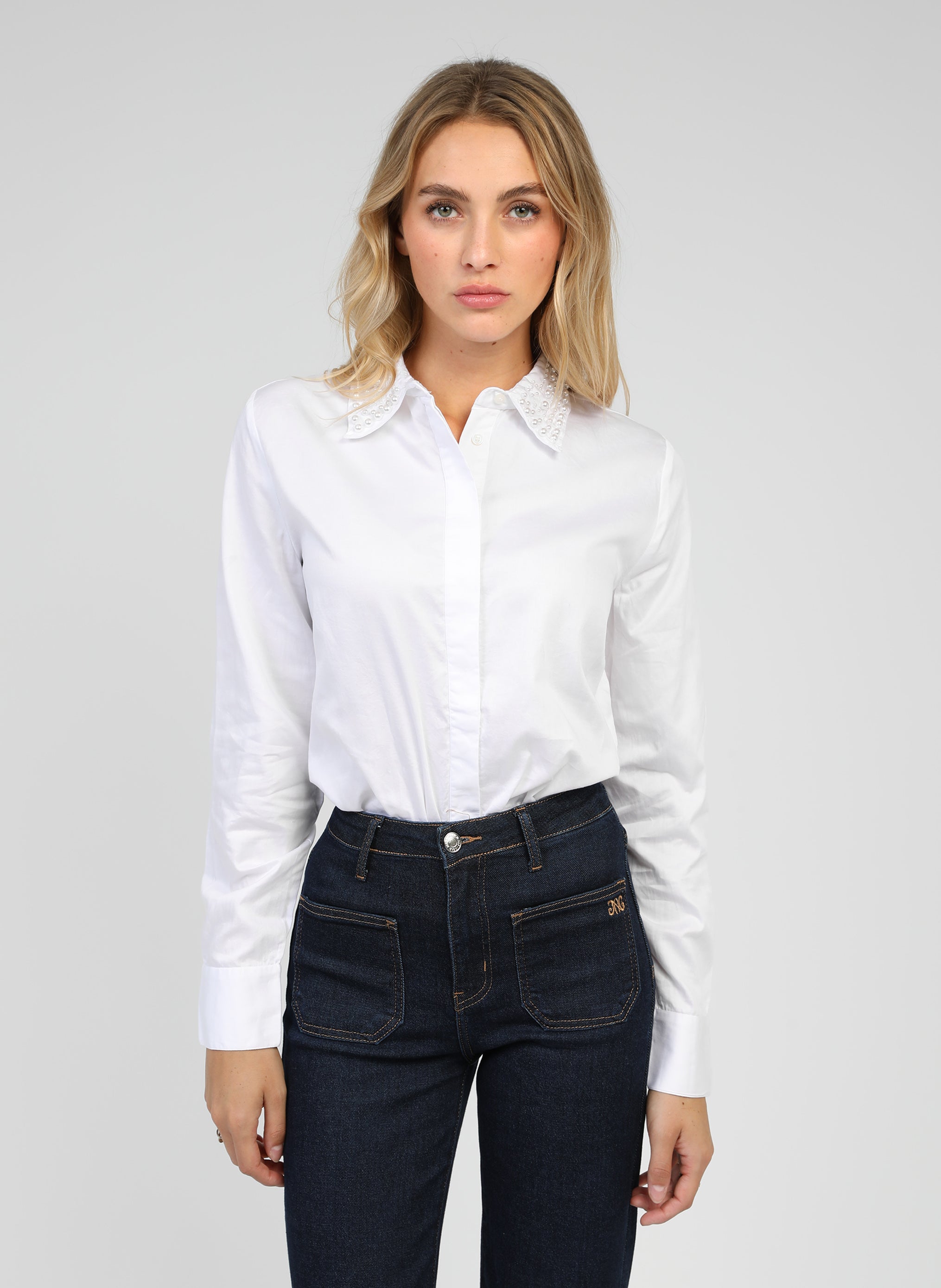 Combinaison Femme Chemise Manches Longues Rayée Bleu Ciel Femme