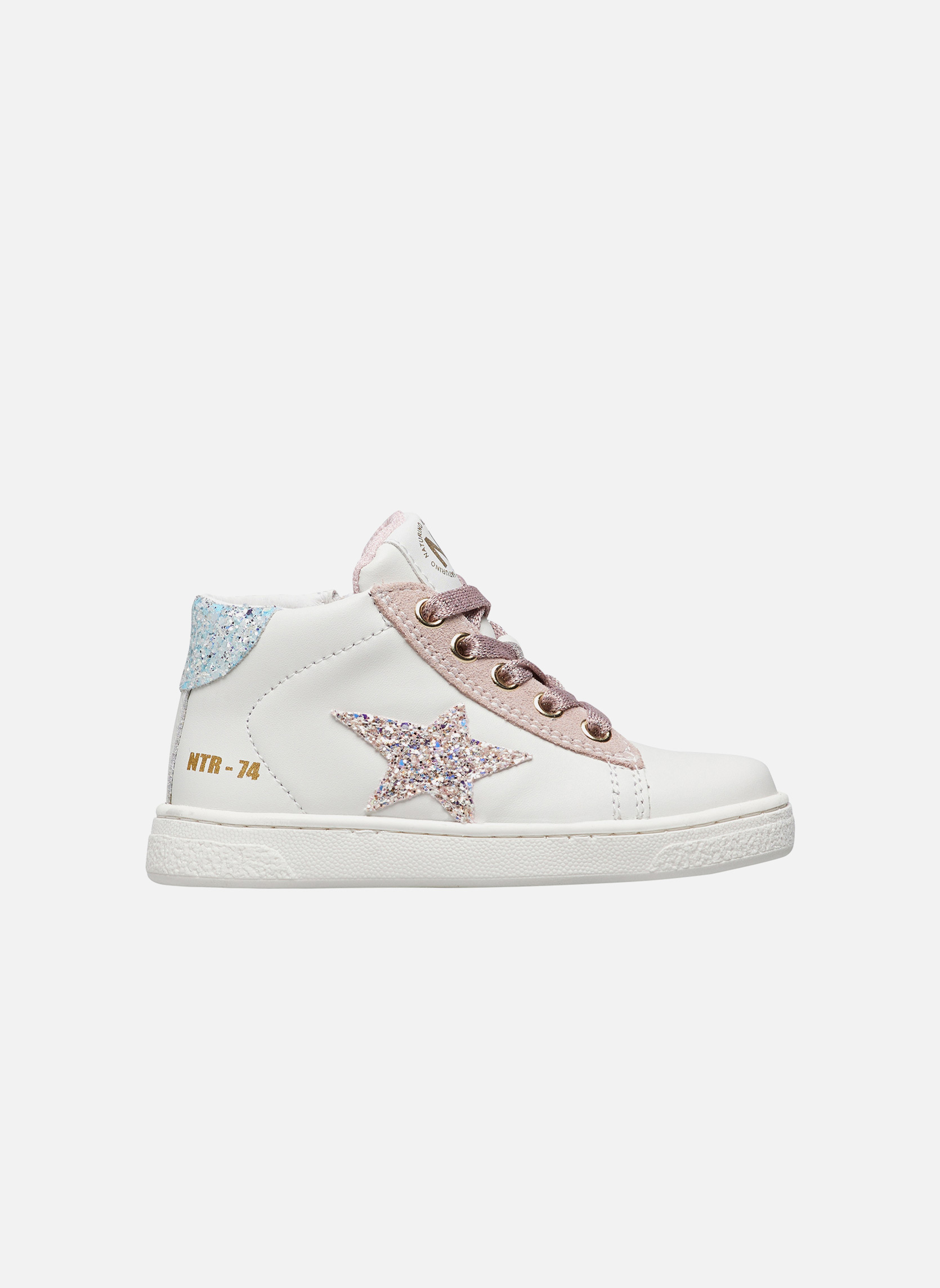Naturino 28 Baskets En Suède Et Tissu Pailleté Pinn High Vl. Rose-argent Chaussures Premier Pas Douces