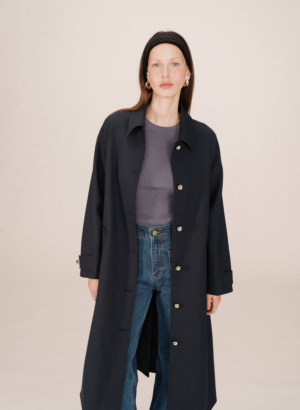 Manteau Long Bleu Marine Bouffant – Eqcouture Exclusif – Taille XS (6-8)