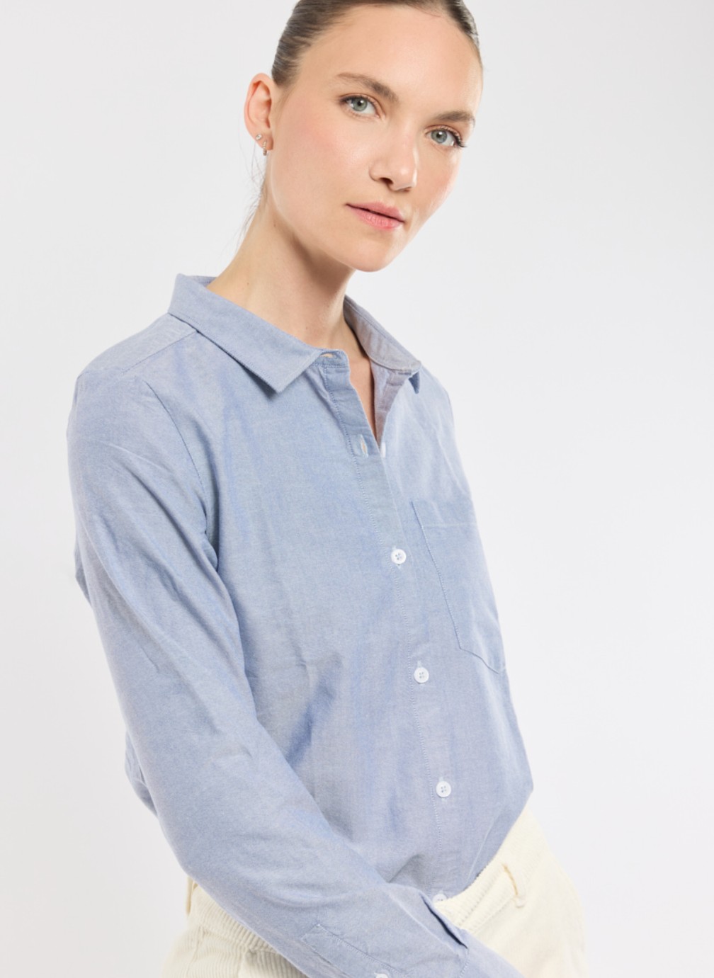 Chemise à Manches Longues ONLY Femme Taille 40 - Bleu Et Blanc - Occasion Très Bon État