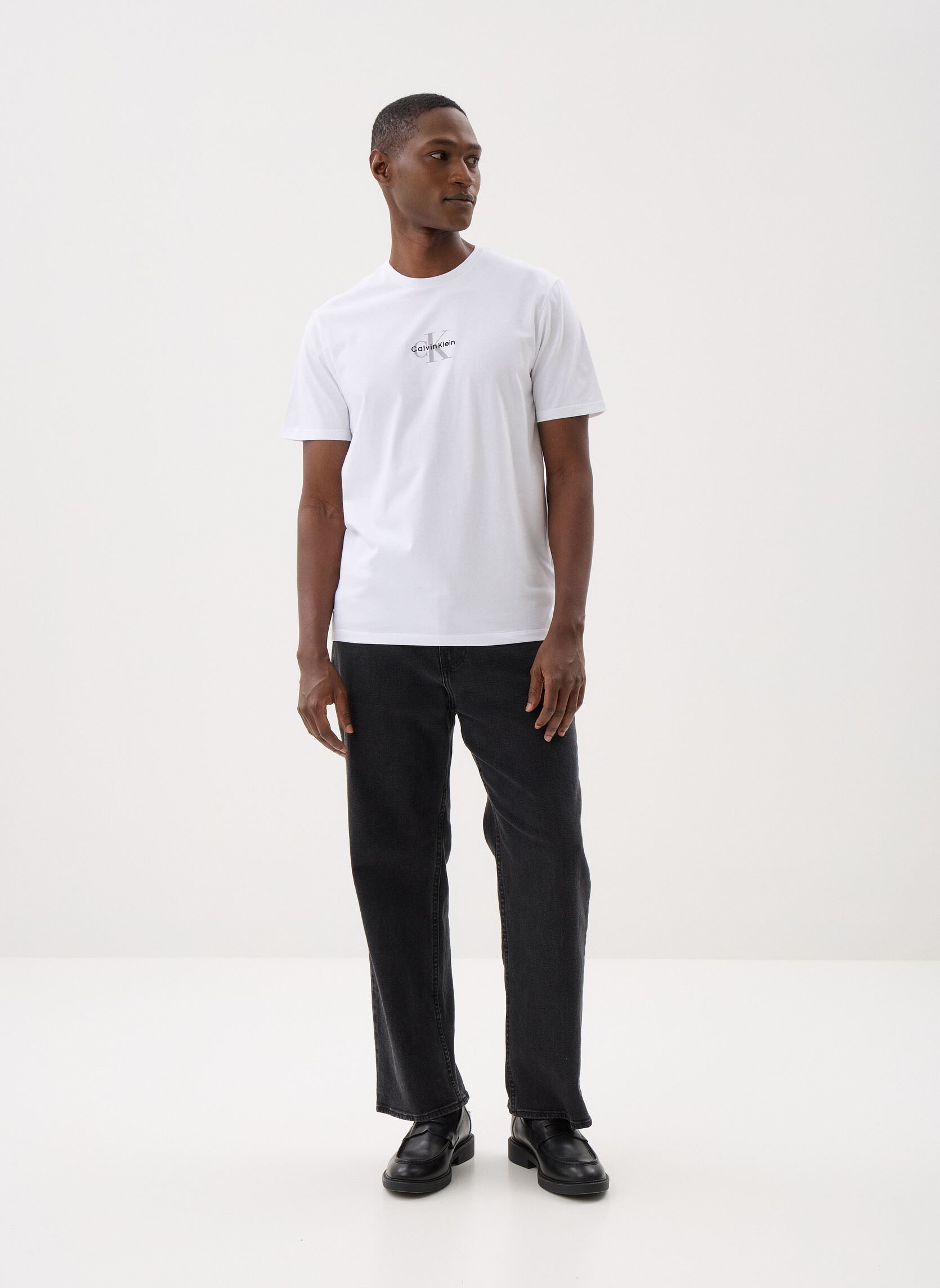 Tee-shirts manches courtes Ss 30S Micro Monolog homme blanc Calvin Klein Jeans Tee-shirts manches courtes Ss 30S Micro Monolog homme blanc WHITE