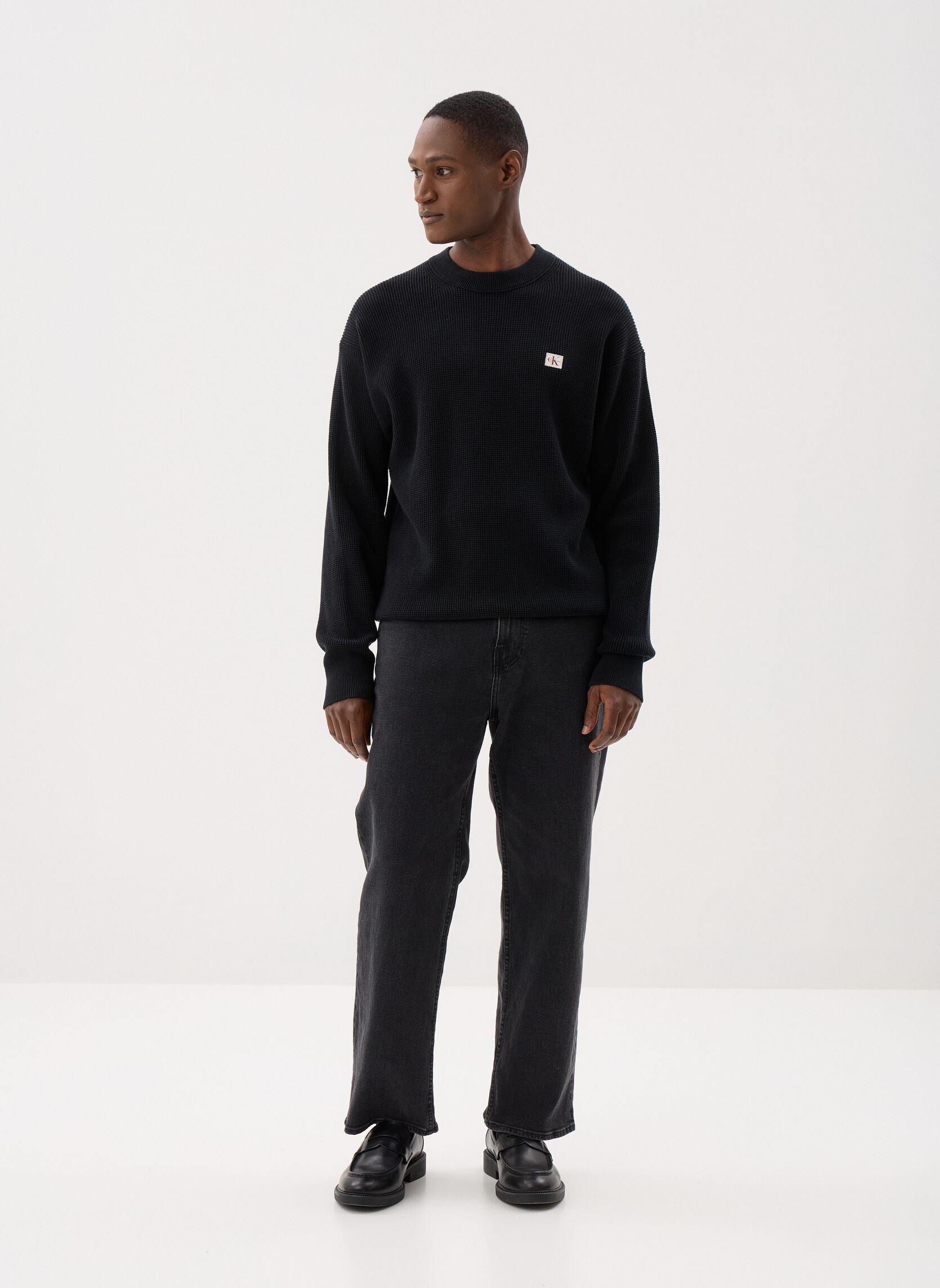 Sweatshirts Ls Ez Cotton Waffle heren zwart Calvin Klein Jeans Sweatshirts Ls Ez Cotton Waffle heren zwart BLACK