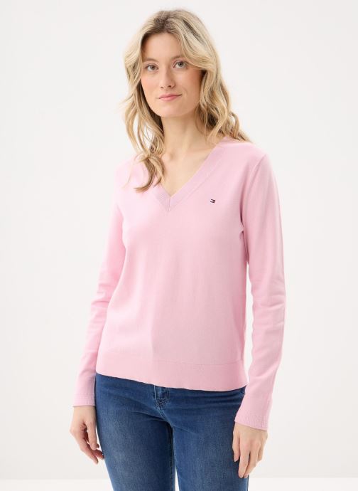 Tommy Hilfiger Pulls Co Jersey Fine Gg V femme rose