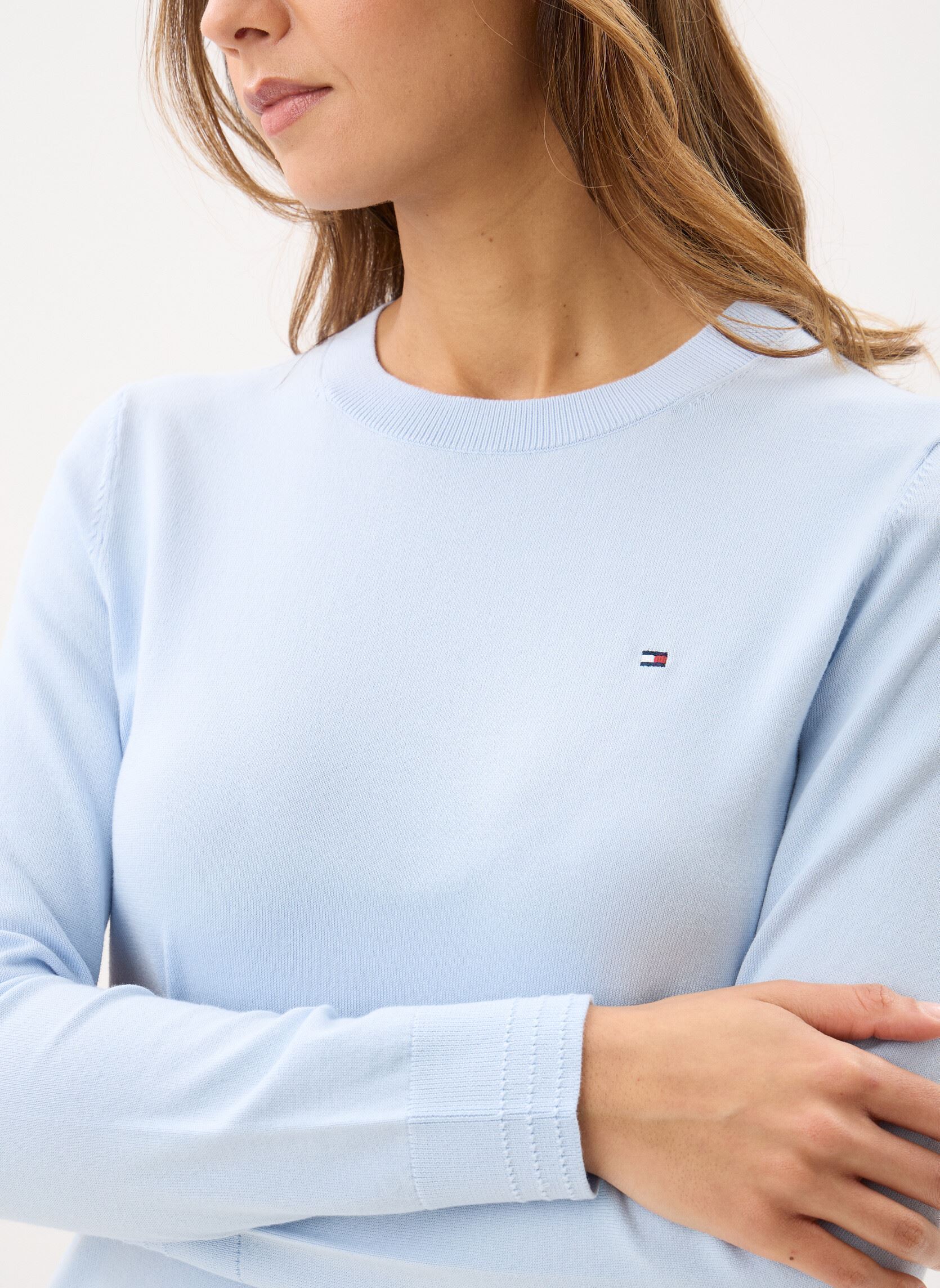 Pulls Co Jersey Stitch Ls femme bleu Tommy Hilfiger Pulls Co Jersey Stitch Ls femme bleu BREEZY BLUE