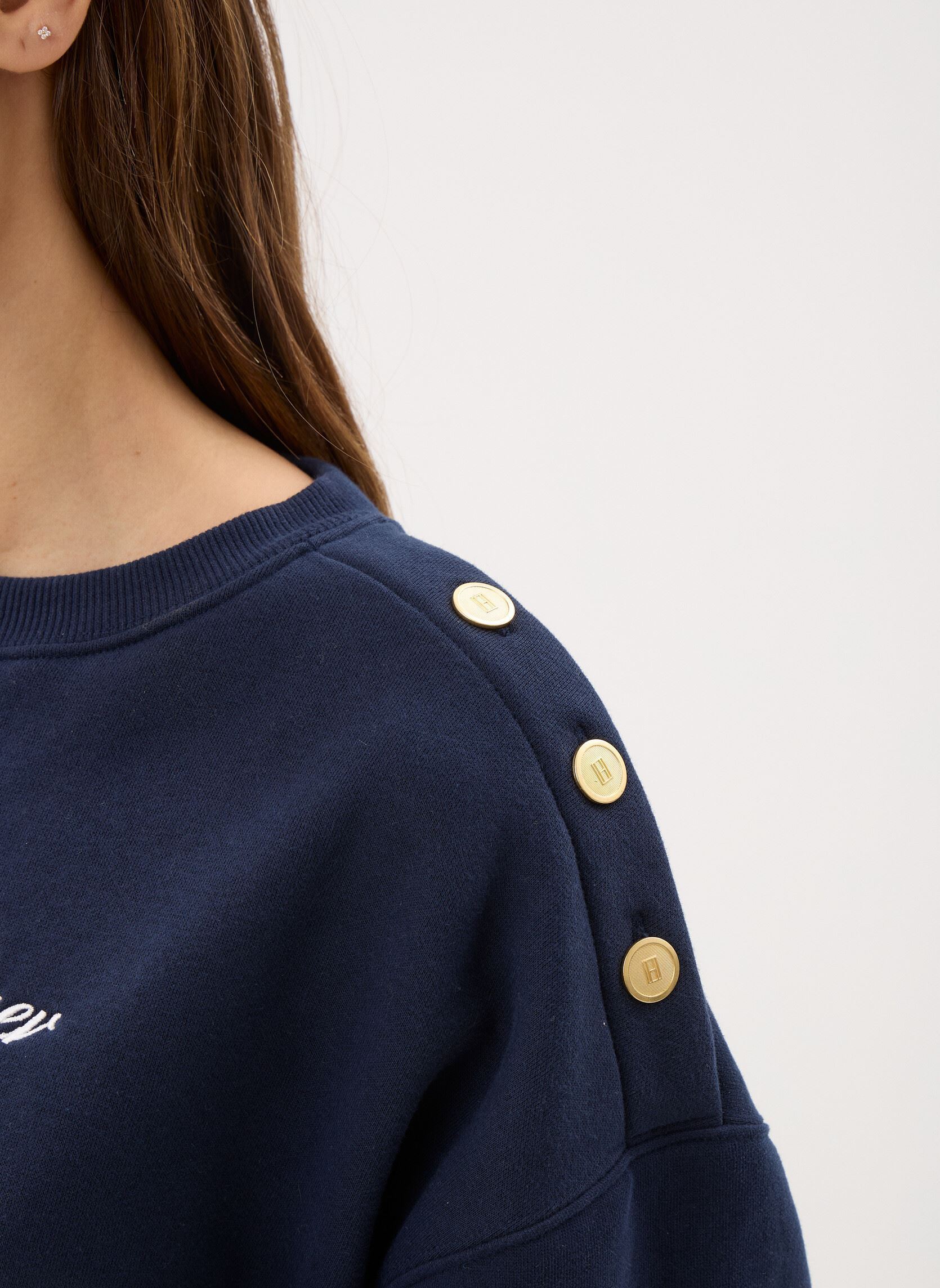 Sweatshirts Gold Btn Script Flee WW0WW47837C1G damen blau Tommy Hilfiger Sweatshirts Gold Btn Script Flee WW0WW47837C1G damen blau DARK NIGHT NAVY