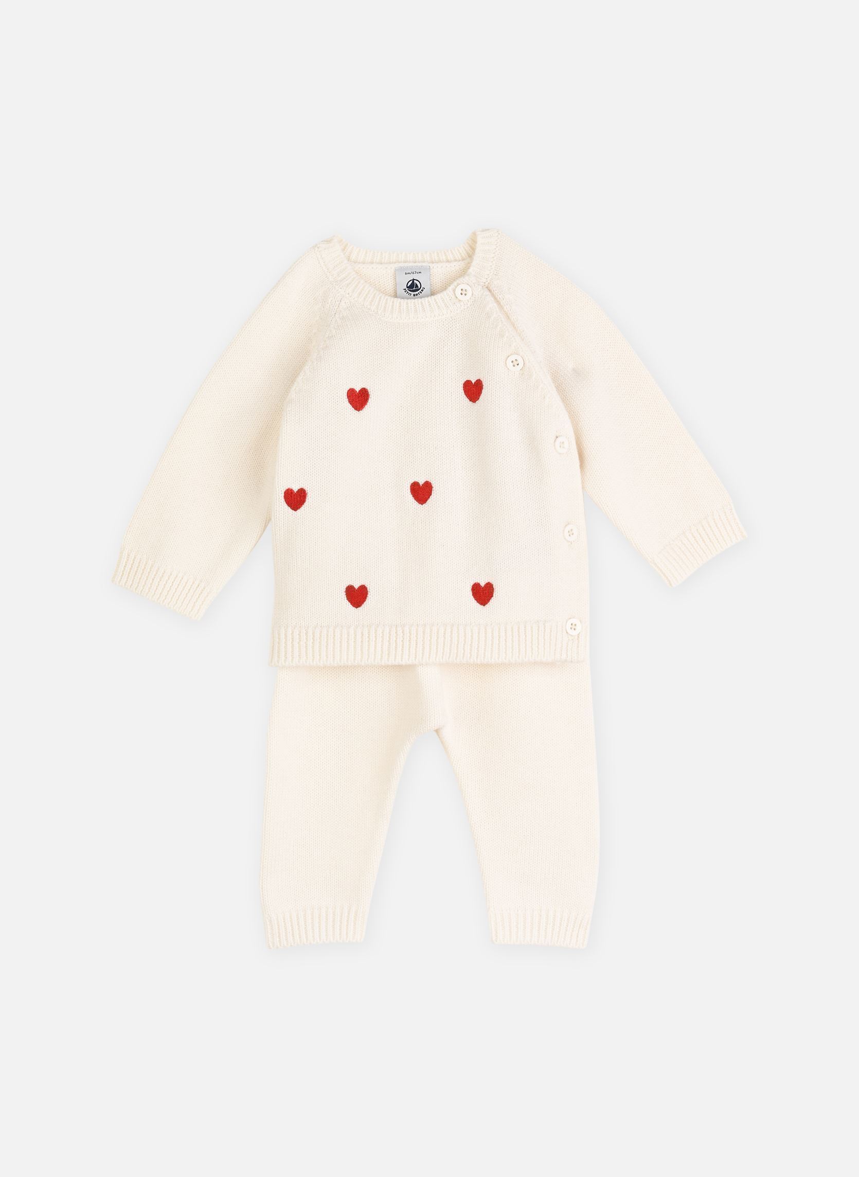 Vêtements Petit Bateau Ensemble 2 Pièces Cœurs Brodés en Tricot pour Enfant - vue 1