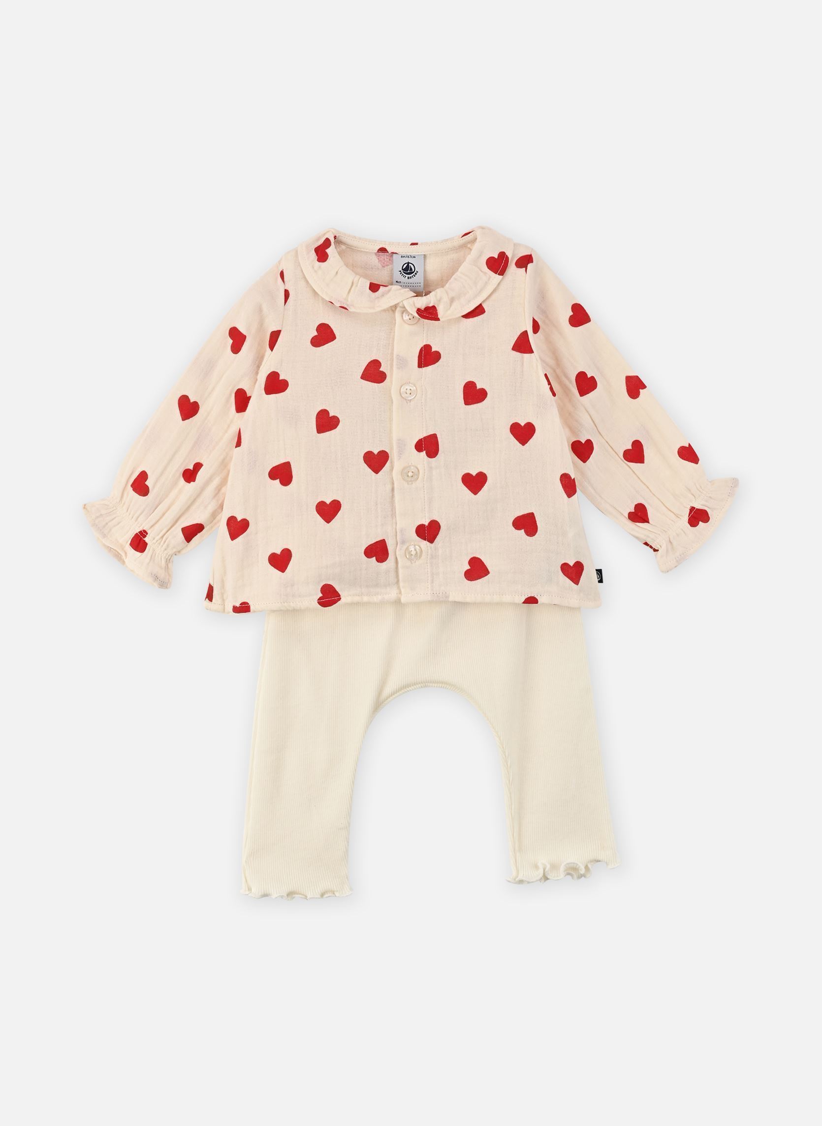Vêtements Petit Bateau Ensemble 2 Pièces Cœurs Rouges Blouse & Legging en Coton pour Enfant - vue 1