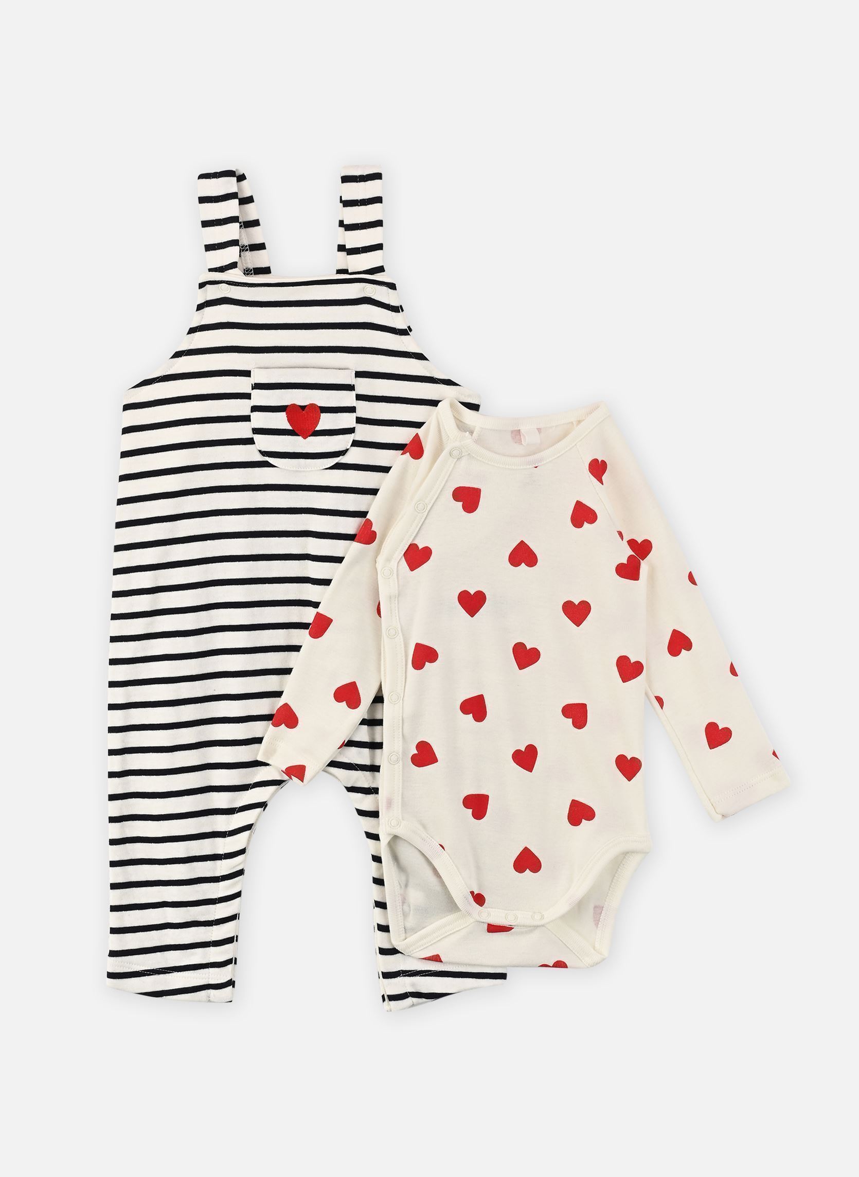Vêtements Petit Bateau Ensemble Salopette & Body Cœurs Rouges en Coton pour Enfant - vue 1