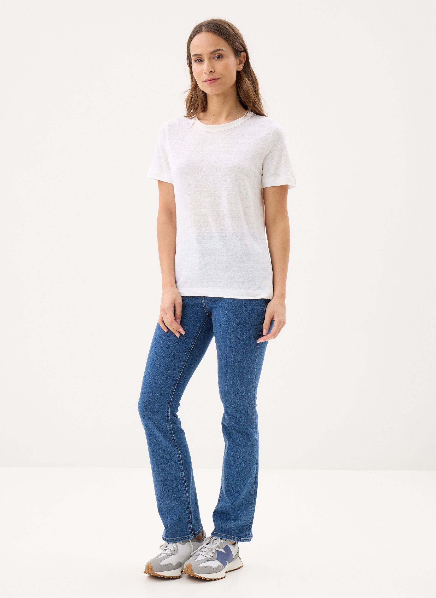 Tee-shirts manches courtes T-shirt manches courtes col rond en lin femme blanc Petit Bateau Tee-shirts manches courtes T-shirt manches courtes col rond en lin femme blanc Ecume