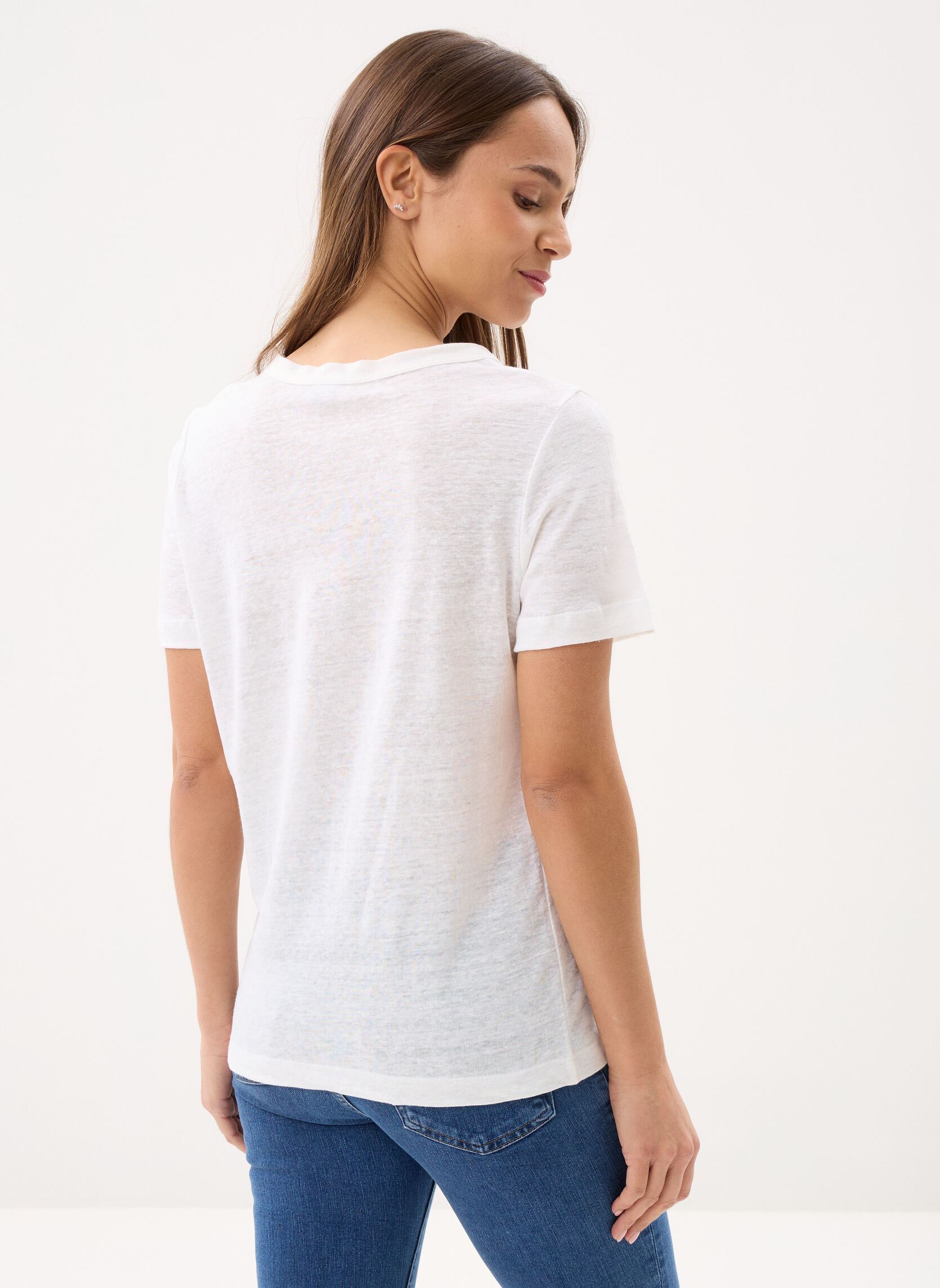 Tee-shirts manches courtes T-shirt manches courtes col rond en lin femme blanc Petit Bateau Tee-shirts manches courtes T-shirt manches courtes col rond en lin femme blanc Ecume